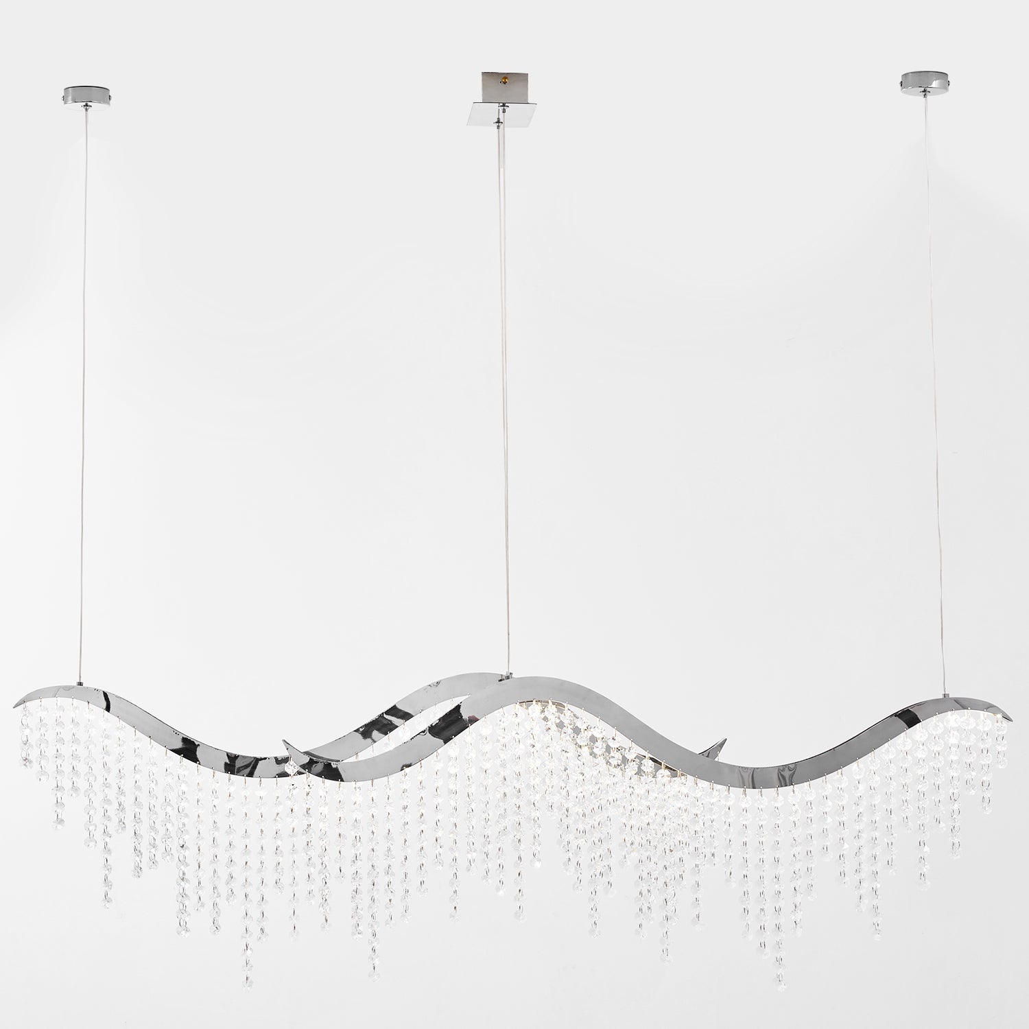 Minimalist Gold Wave LED Unique Geometric Chandelier In Chrome