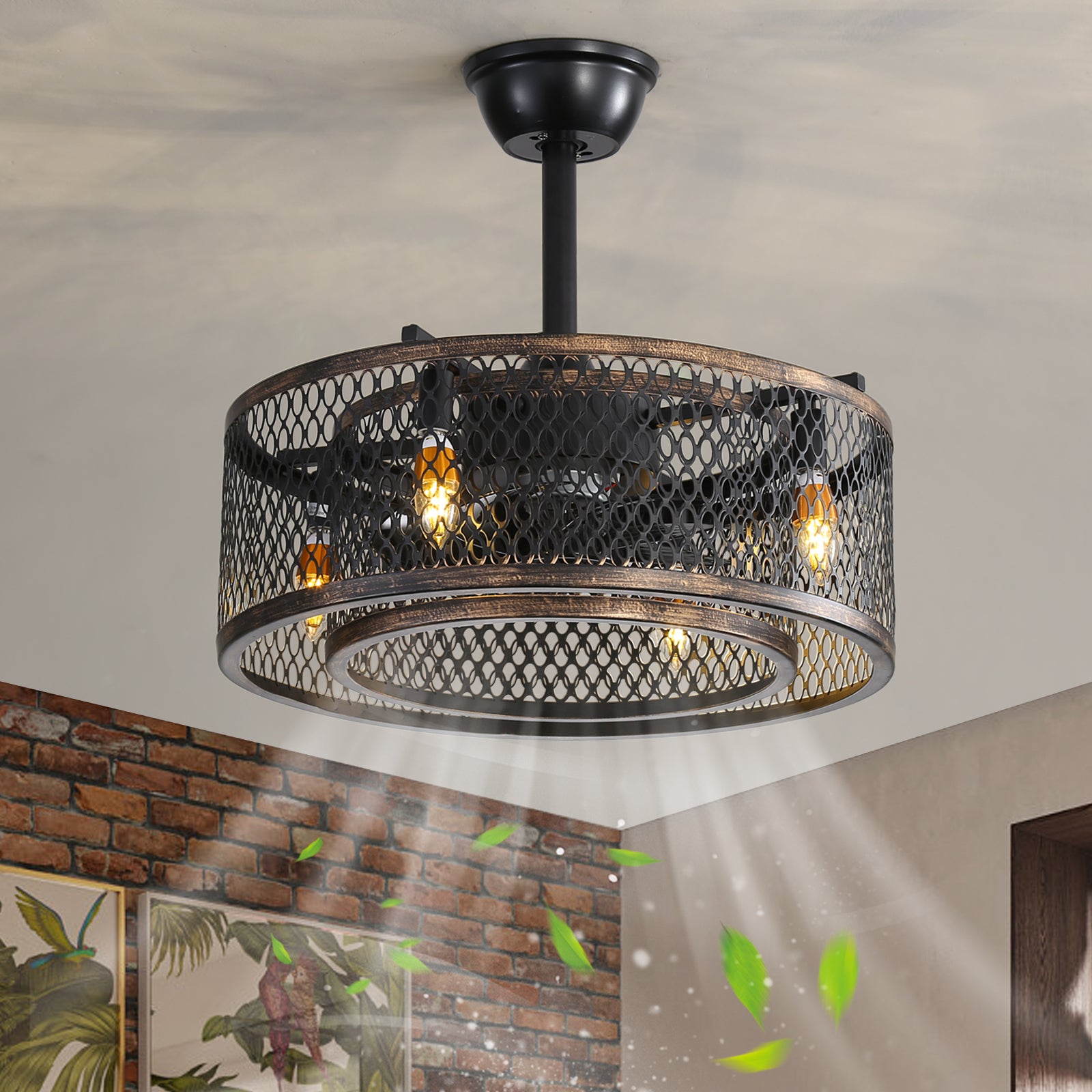 Modern 20'' Caged Ceiling Fan with Lights - Industrial Elegance