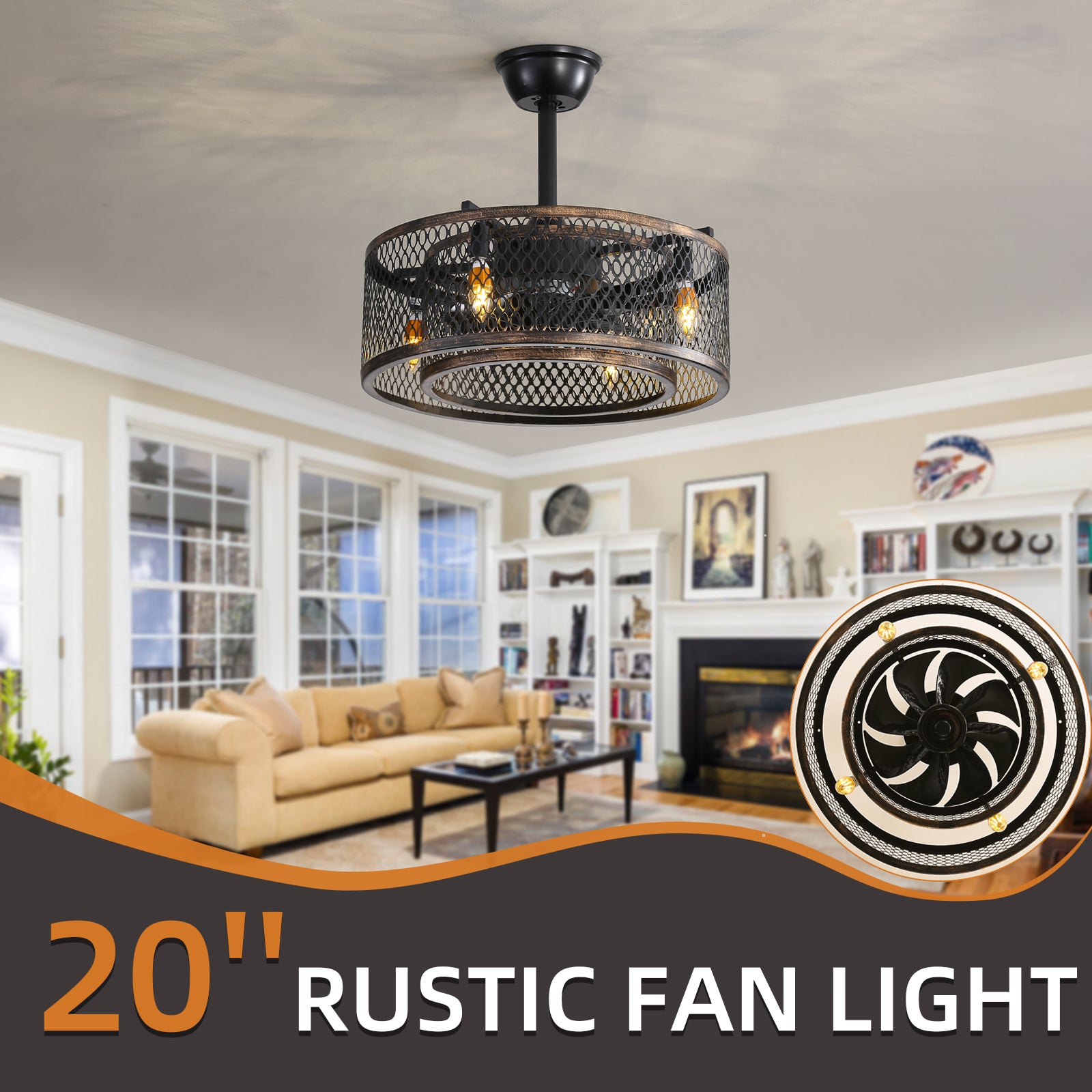 Modern 20'' Caged Ceiling Fan with Lights - Industrial Elegance