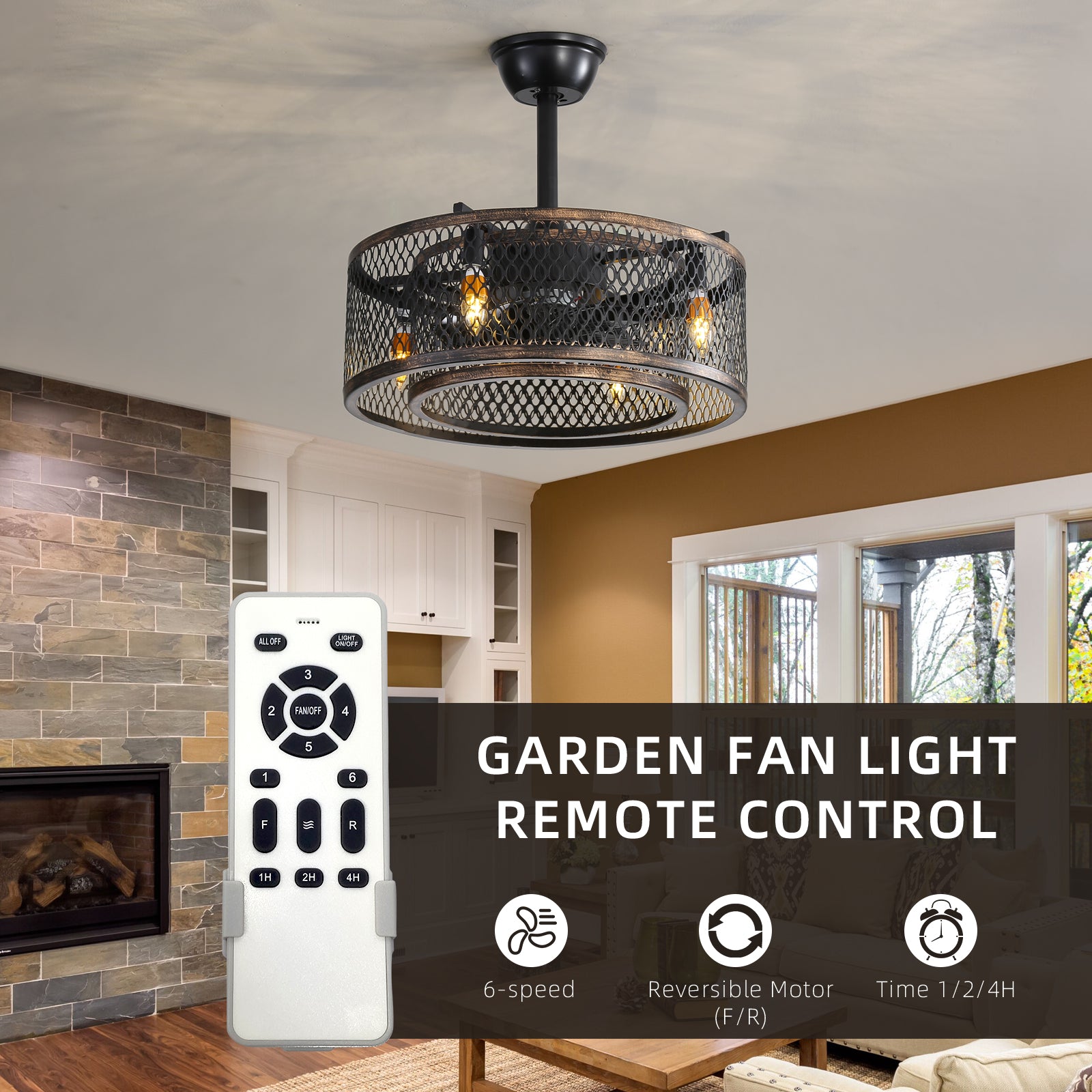 Modern 20'' Caged Ceiling Fan with Lights - Industrial Elegance