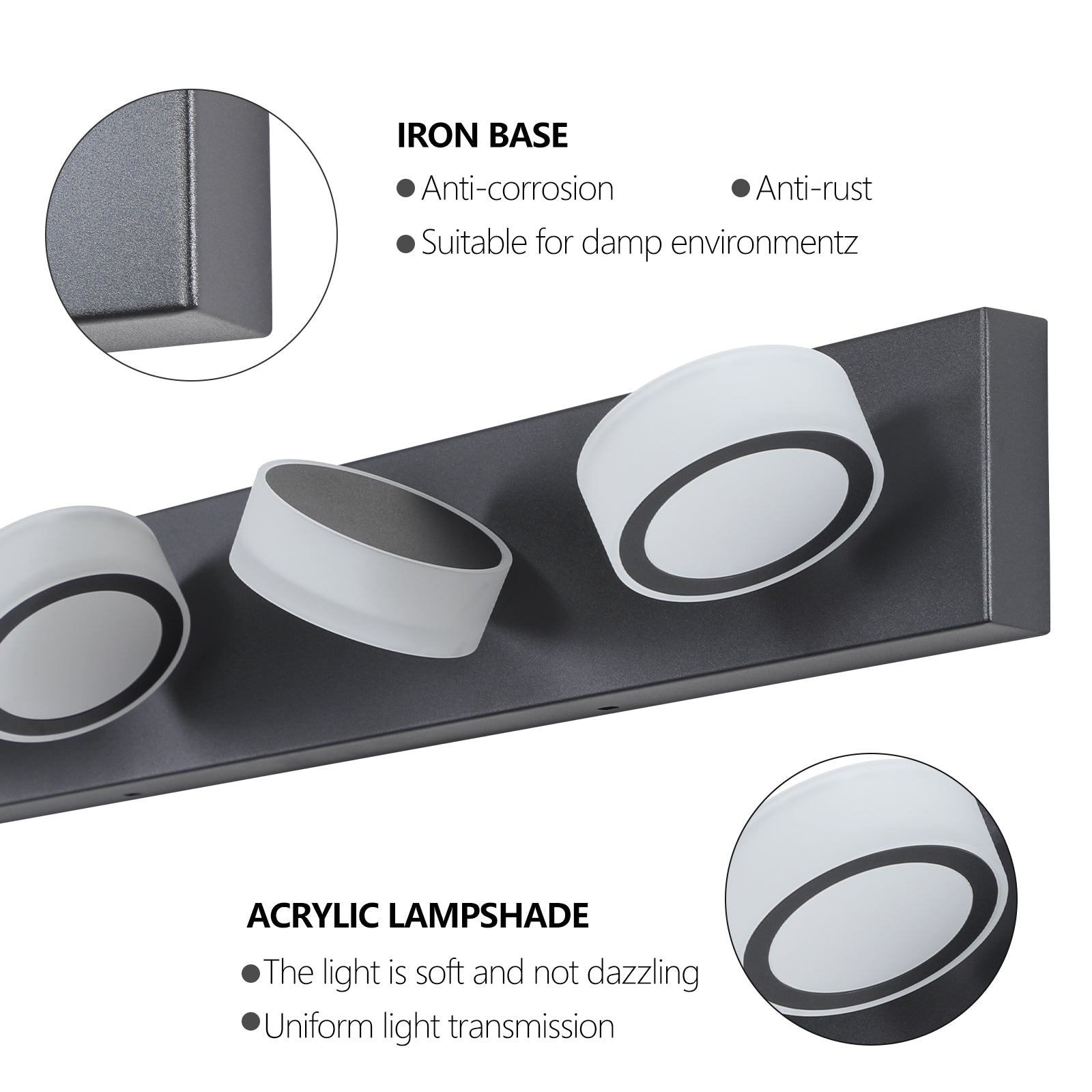 Modern 4-Light Vanity Lights Fixtures Over Mirror Bath Wall Lighting In Black