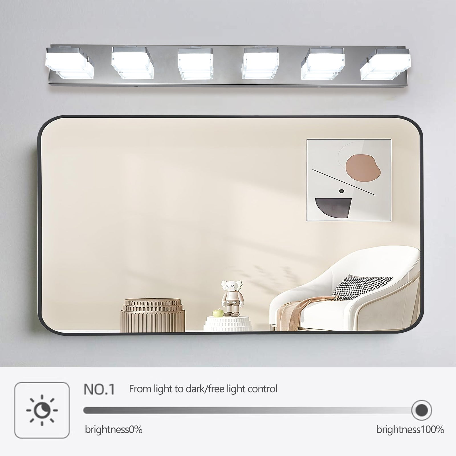 Modern Minimalist Style 6-Light LED Vanity Mirror Light Fixture Chrome