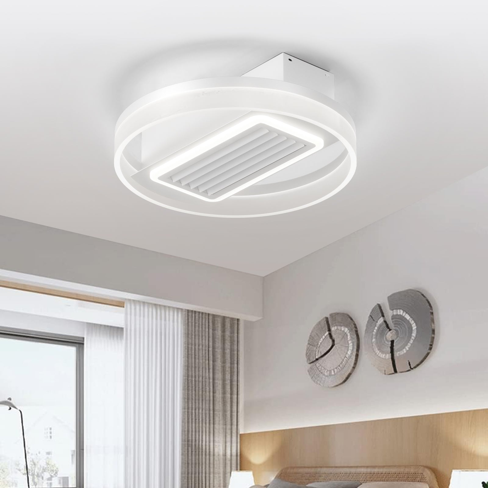 Bladeless 20" LED Silent Motor Ceiling Fan Light in White