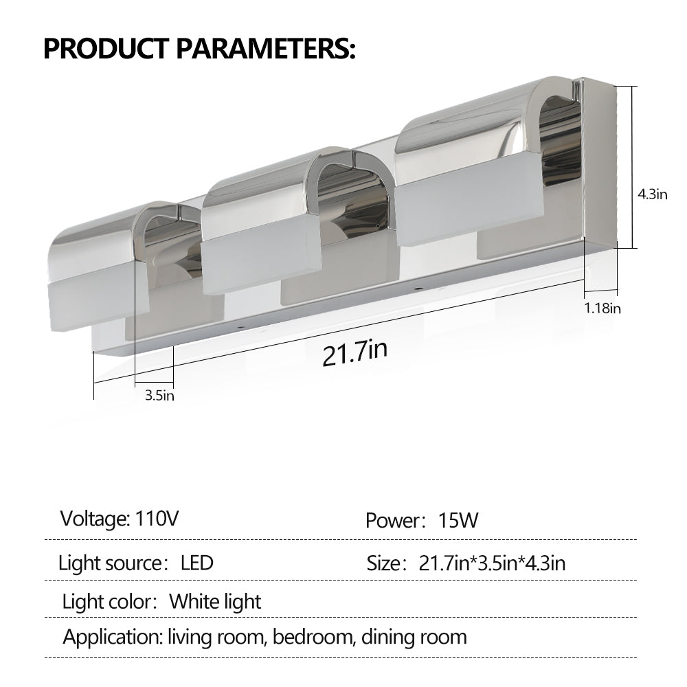 Simple Style 3-Light LED Vanity Lights Over Mirror Bath Wall Lighting Chrome