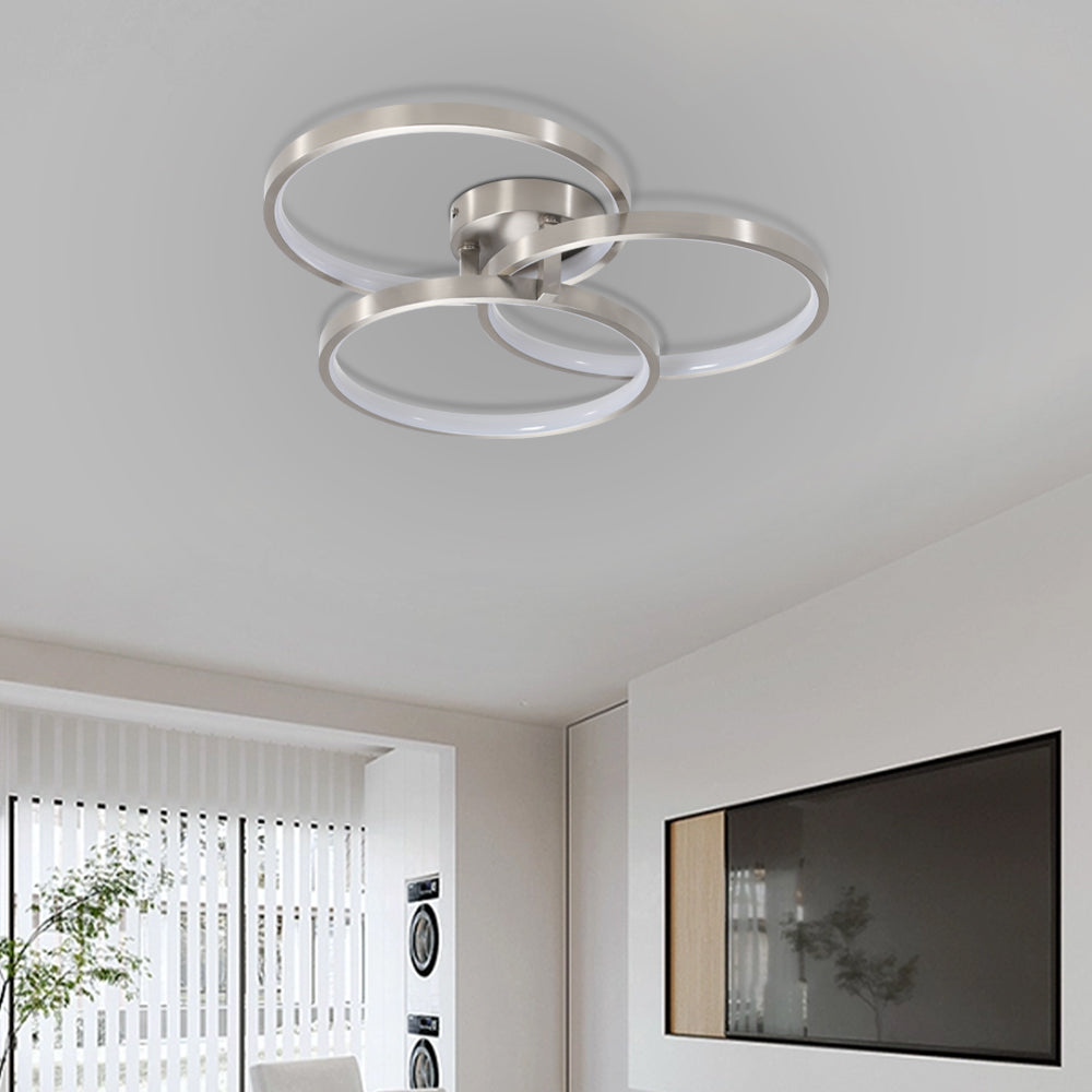 Modern LED Three ring design contemporary semi-flush mount with inner ring illumination Ceiling Light in Chrome