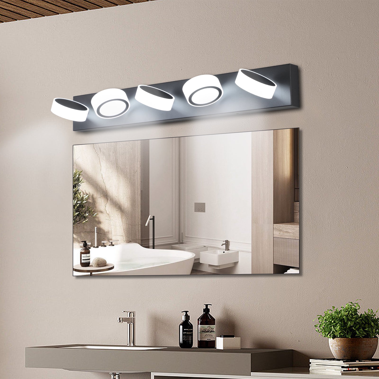 Modern 5-Light Vanity Lights Fixtures Over Mirror Bath Wall Lighting In Black