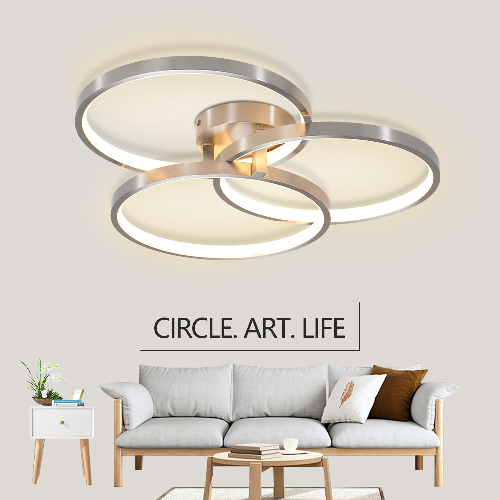 Modern LED Three ring design contemporary semi-flush mount with inner ring illumination Ceiling Light in Chrome