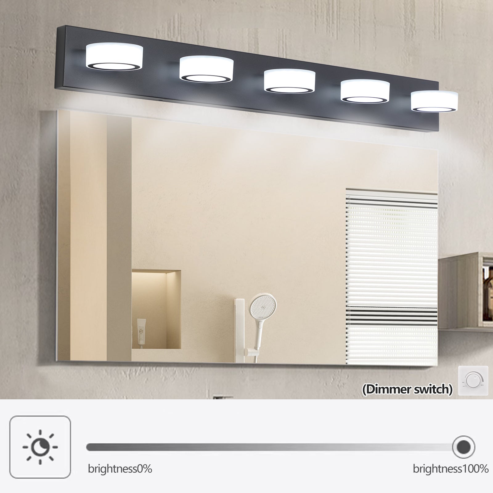 Modern 5-Light Vanity Lights Fixtures Over Mirror Bath Wall Lighting In Black