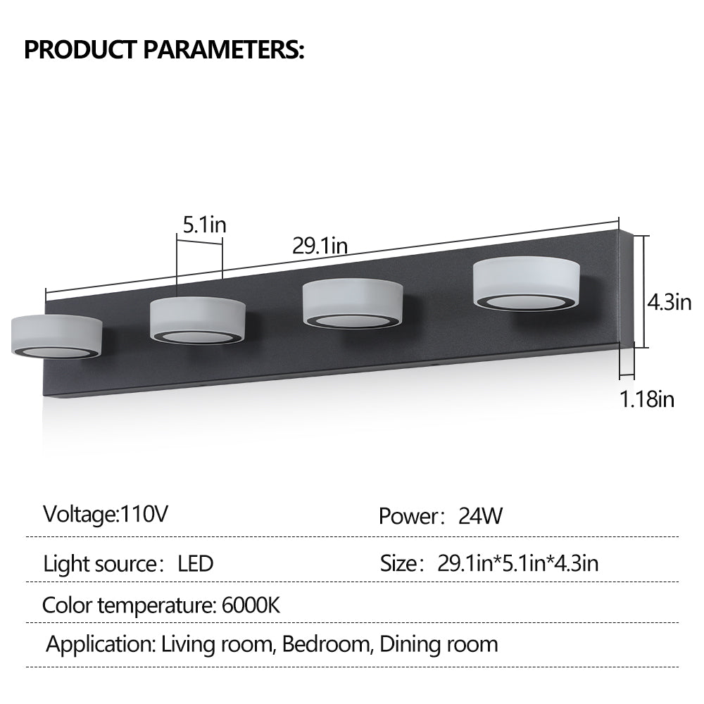 Modern 4-Light Vanity Lights Fixtures Over Mirror Bath Wall Lighting In Black