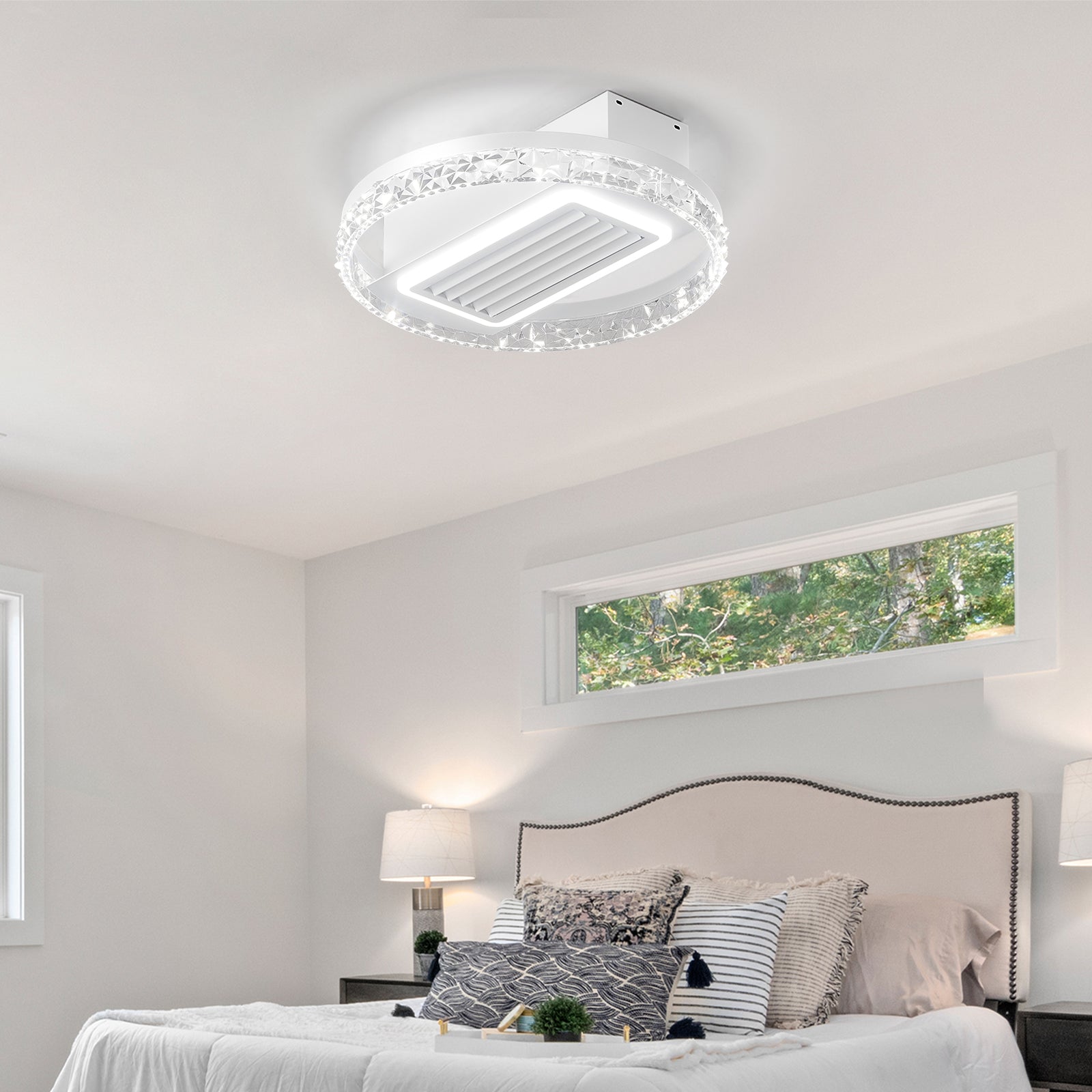 20" LED Silent Motor Ceiling Fan Light with Bladeless & Remote Control in White