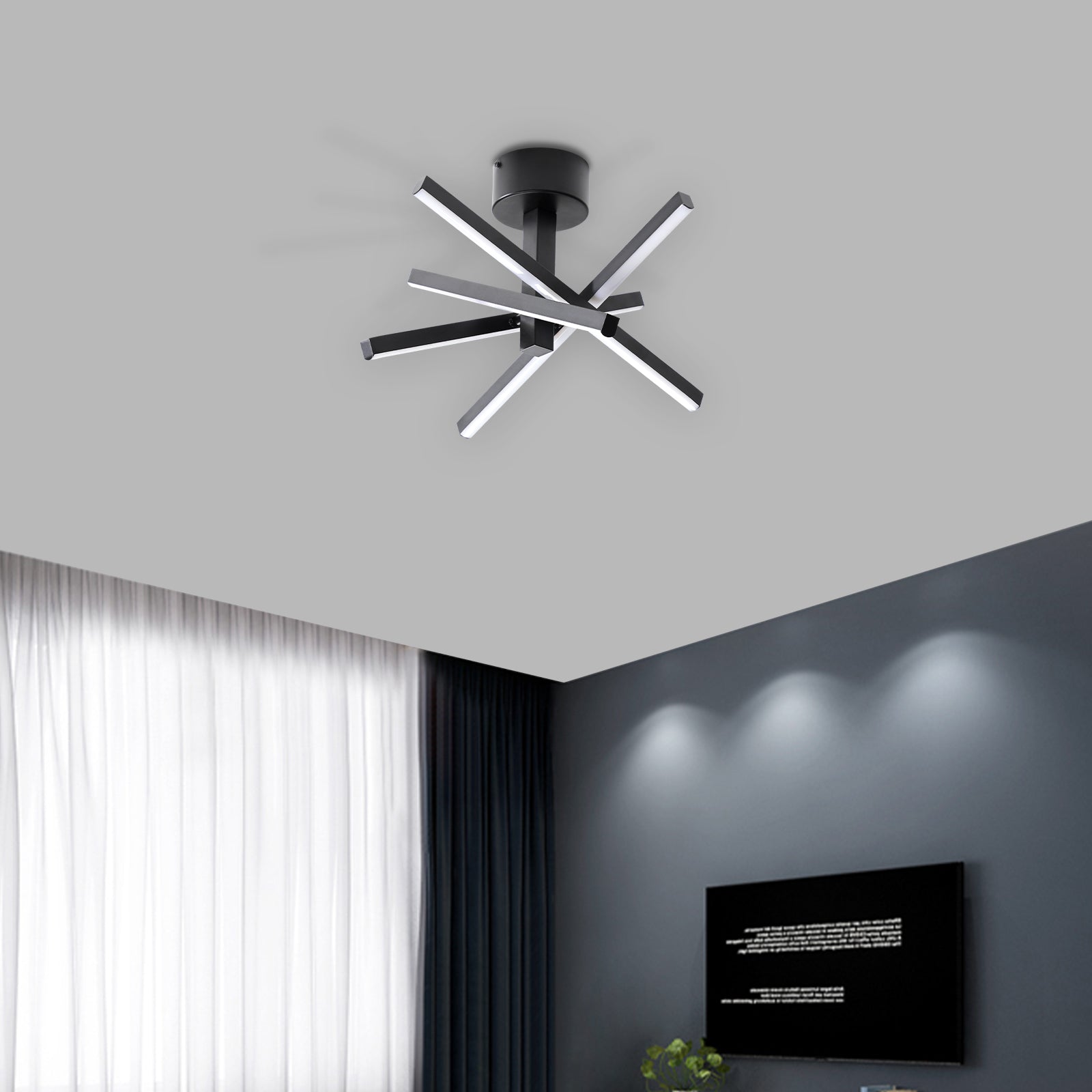 Semi Flush Mount 4 straight aluminum lamp bodies LED Ceiling lamp In Black