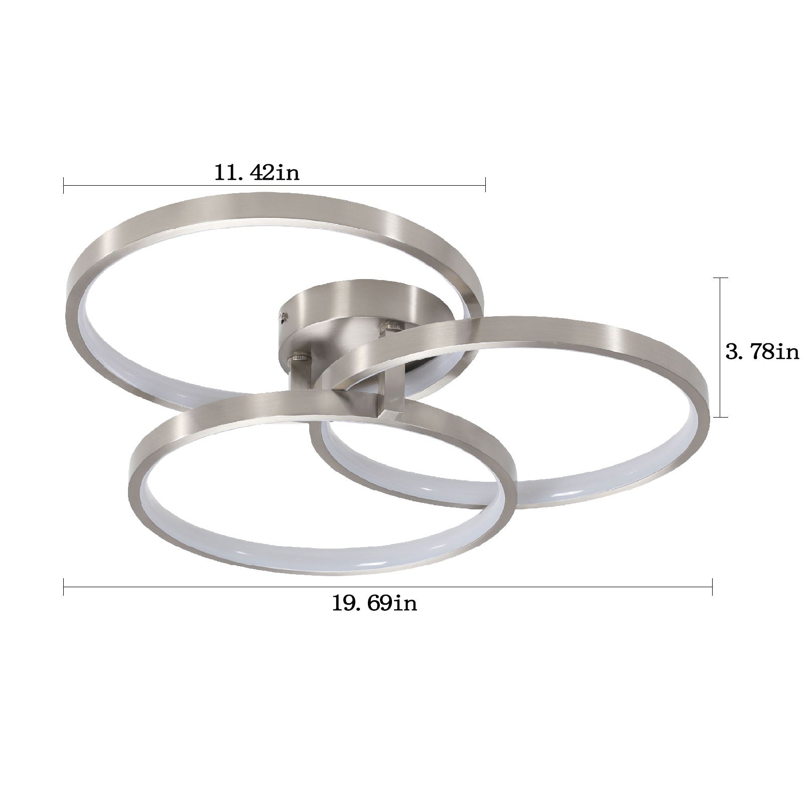 Modern LED Three ring design contemporary semi-flush mount with inner ring illumination Ceiling Light in Chrome