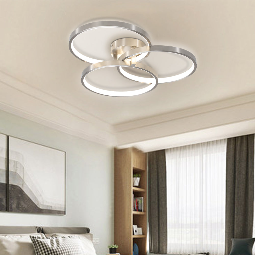 Modern LED Three ring design contemporary semi-flush mount with inner ring illumination Ceiling Light in Chrome