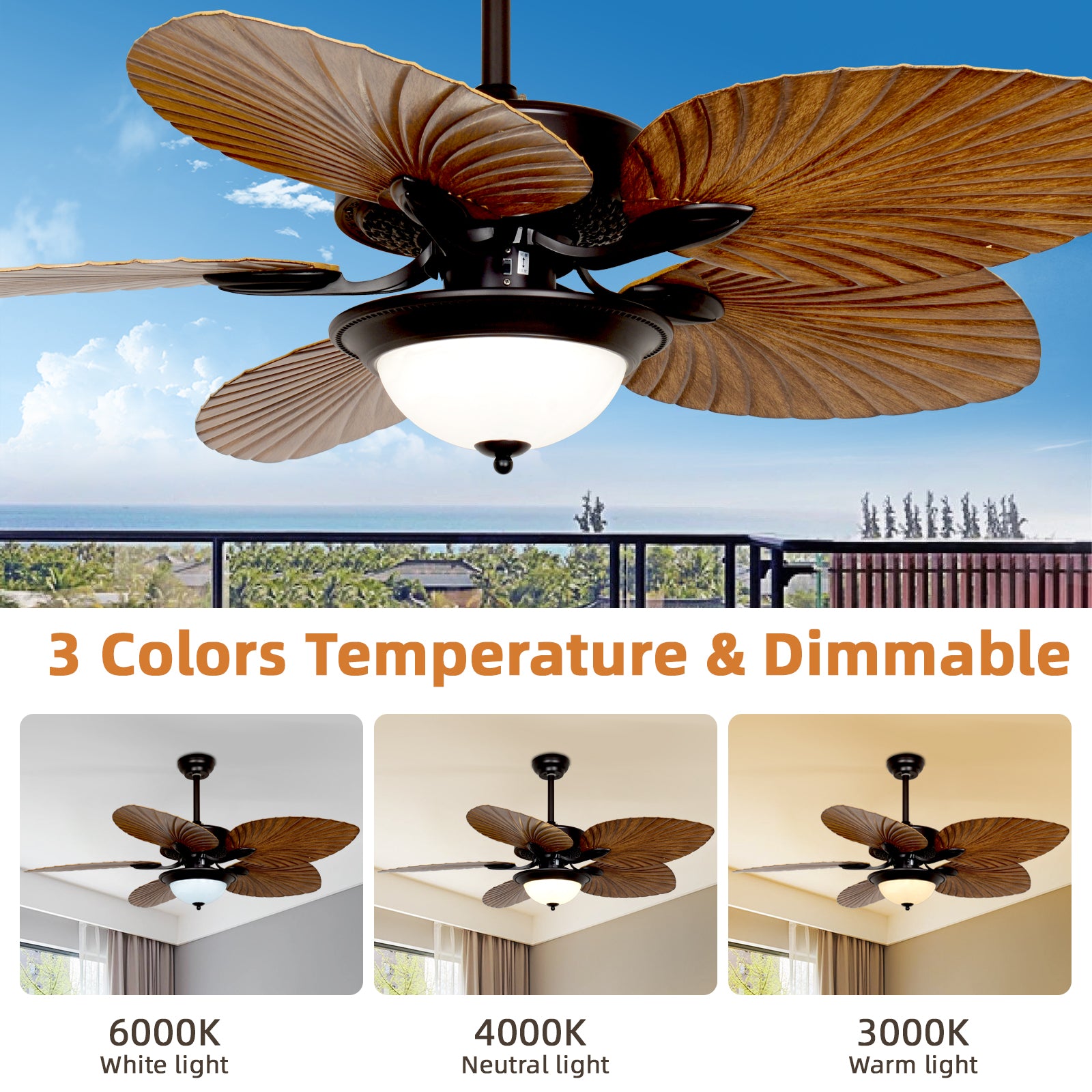 Timeless Elegance for Classic Comfort 52'' Vintage Leaf Ceiling Fan with Lights