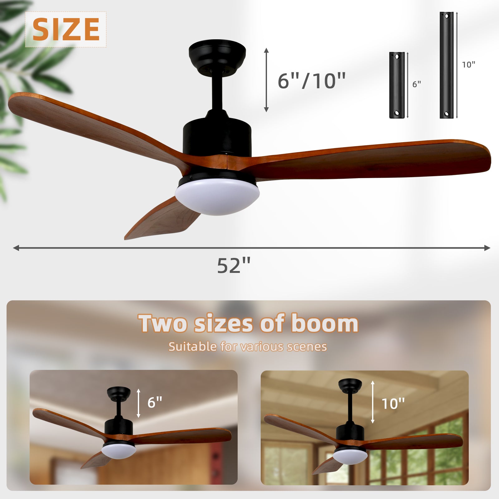 52'' Wood Grain Straight Blade Ceiling Fan Light - Rustic Elegance for Stylish Comfort