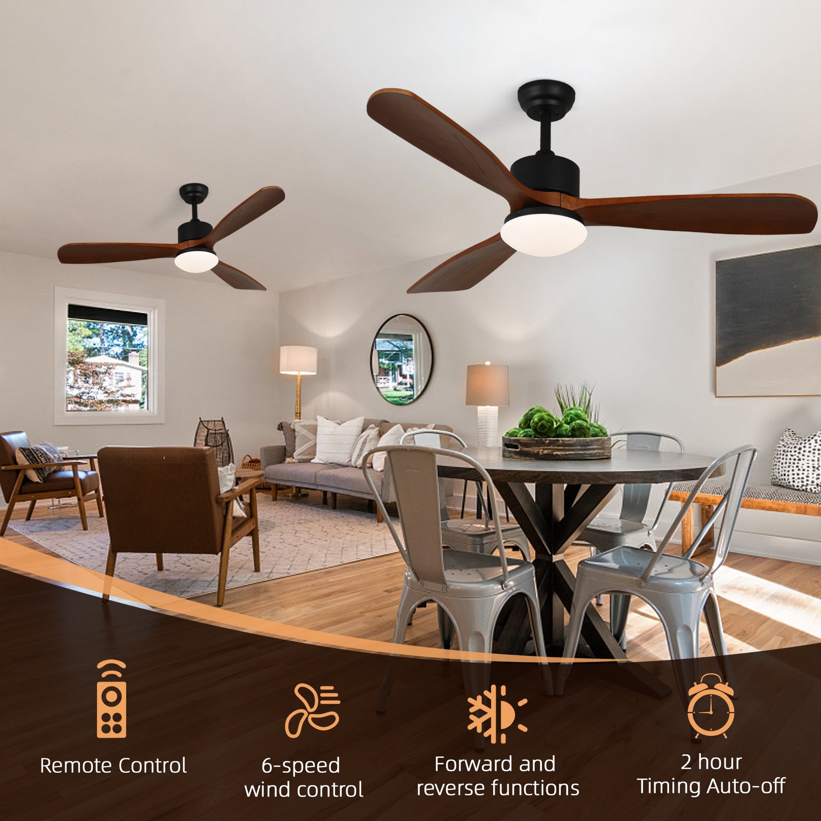 52'' Wood Grain Straight Blade Ceiling Fan Light - Rustic Elegance for Stylish Comfort