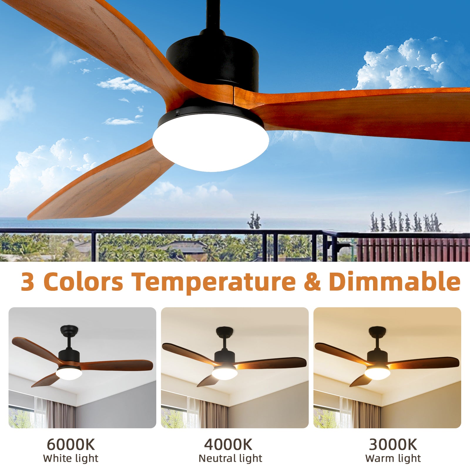 52'' Wood Grain Straight Blade Ceiling Fan Light - Rustic Elegance for Stylish Comfort