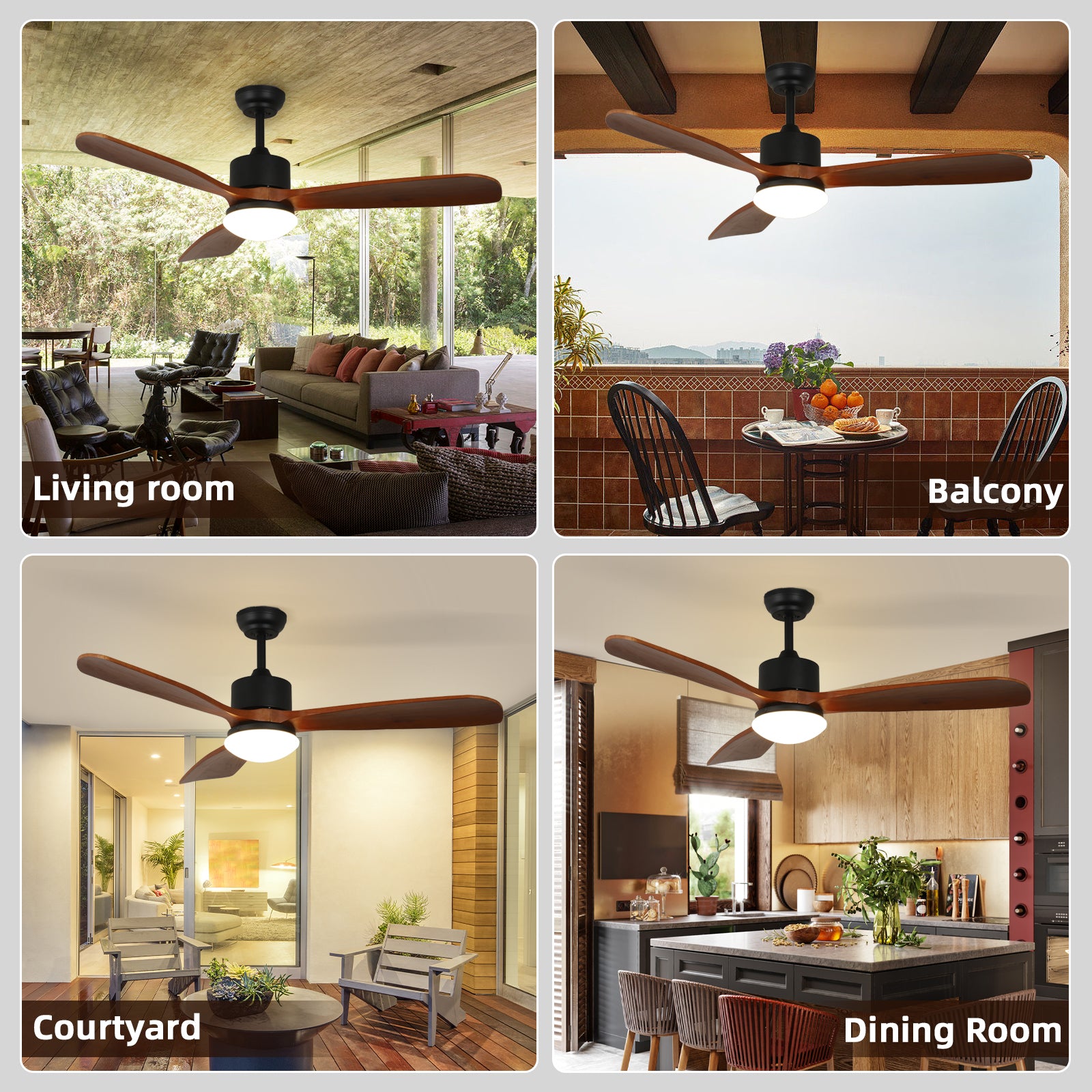 52'' Wood Grain Straight Blade Ceiling Fan Light - Rustic Elegance for Stylish Comfort