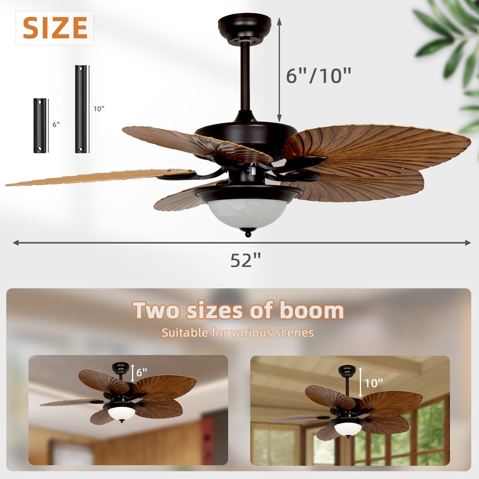 Timeless Elegance for Classic Comfort 52'' Vintage Leaf Ceiling Fan with Lights