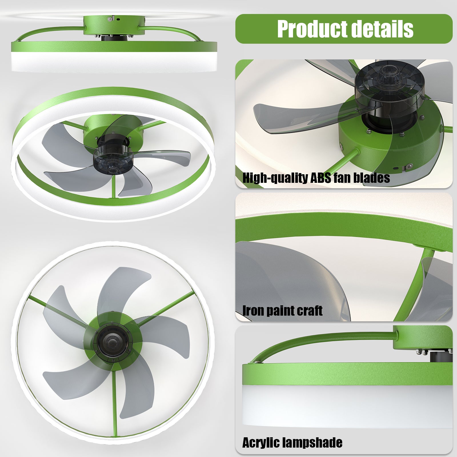 Simplicity 20" LED Ceiling Fans Light With 5-Blades Reversible Blades Polychrome