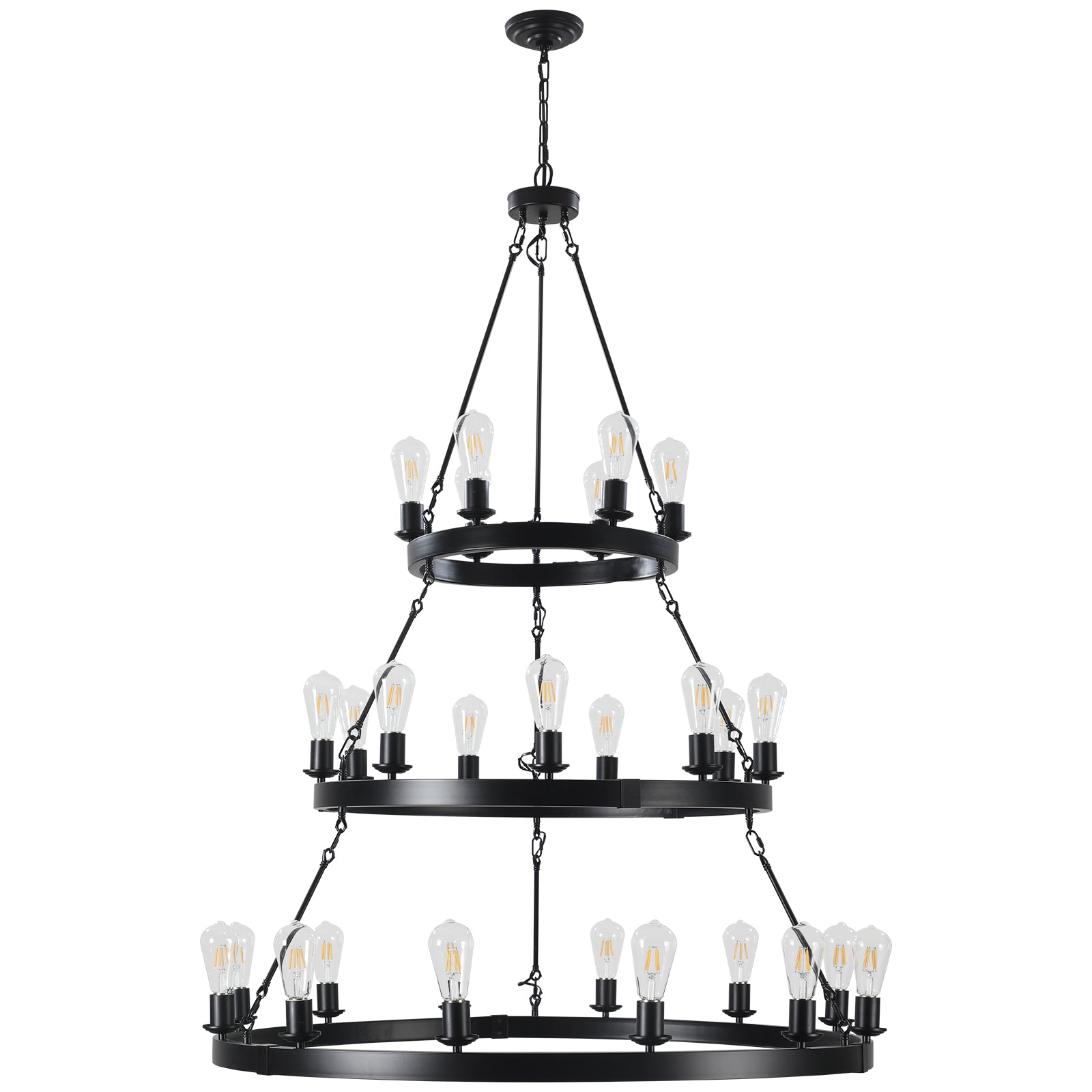 Striaged Modern 27-Light Metal Ring Chandelier In Matte Black