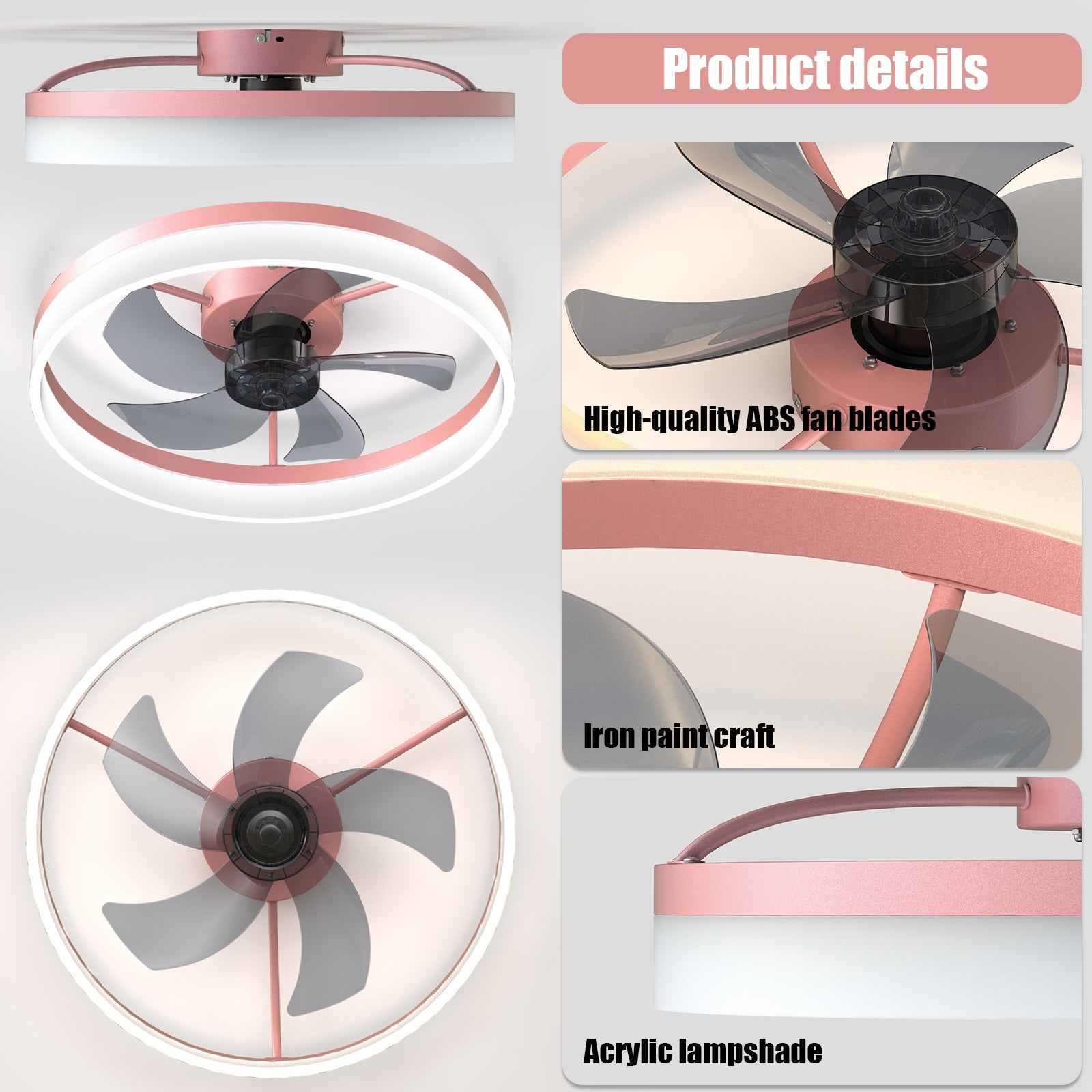 Simplicity 20" LED Ceiling Fans Light With 5-Blades Reversible Blades Polychrome