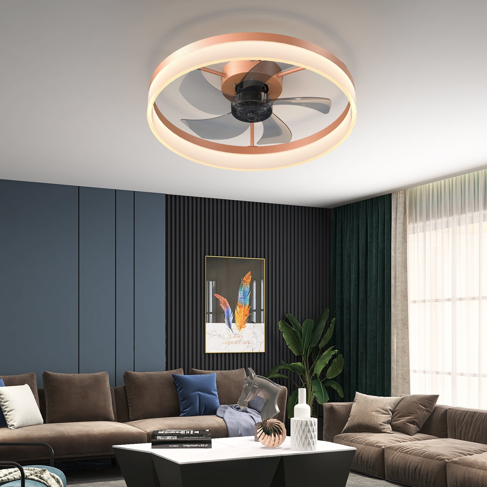 Simplicity 20" LED Ceiling Fans Light With 5-Blades Reversible Blades Polychrome