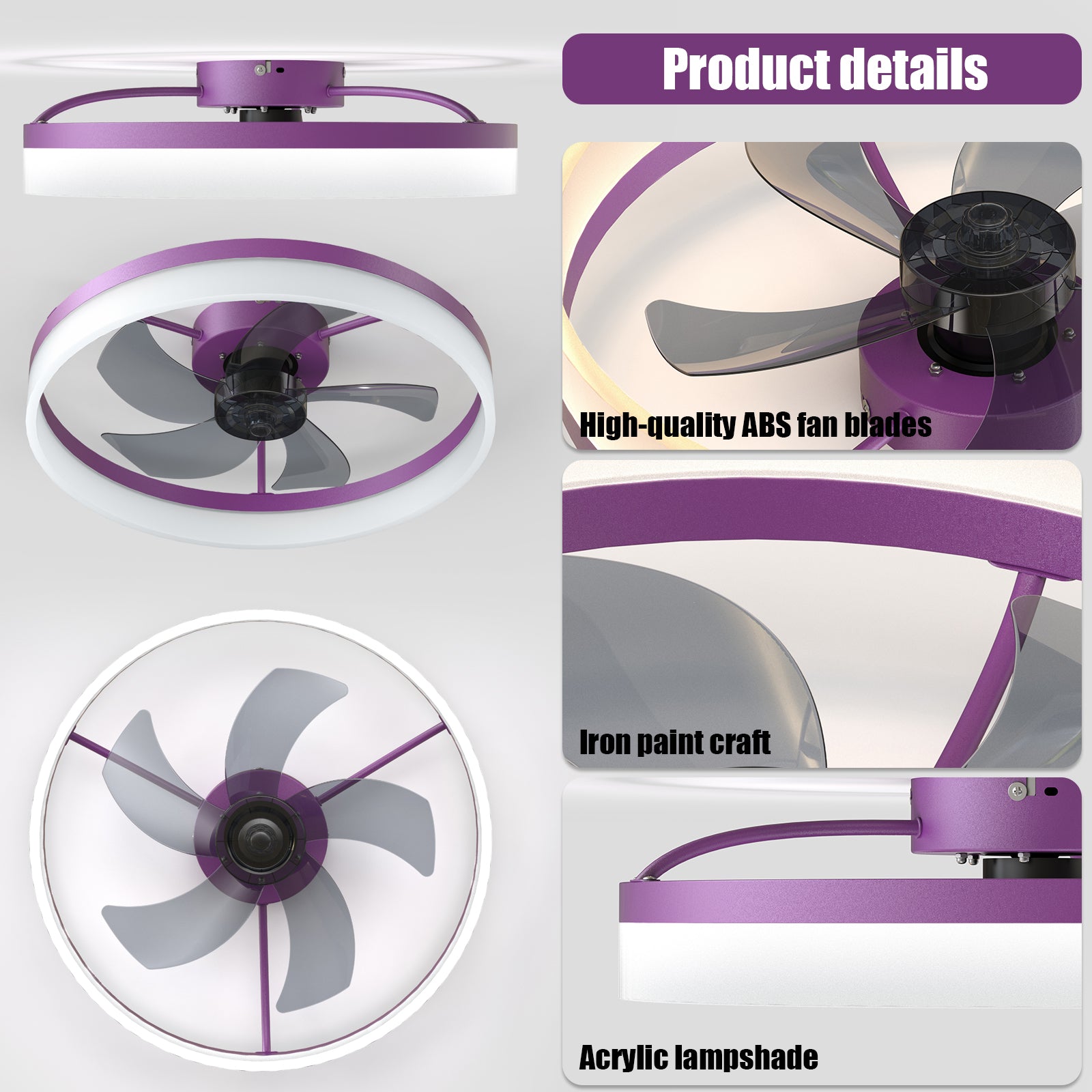 Simplicity 20" LED Ceiling Fans Light With 5-Blades Reversible Blades Polychrome