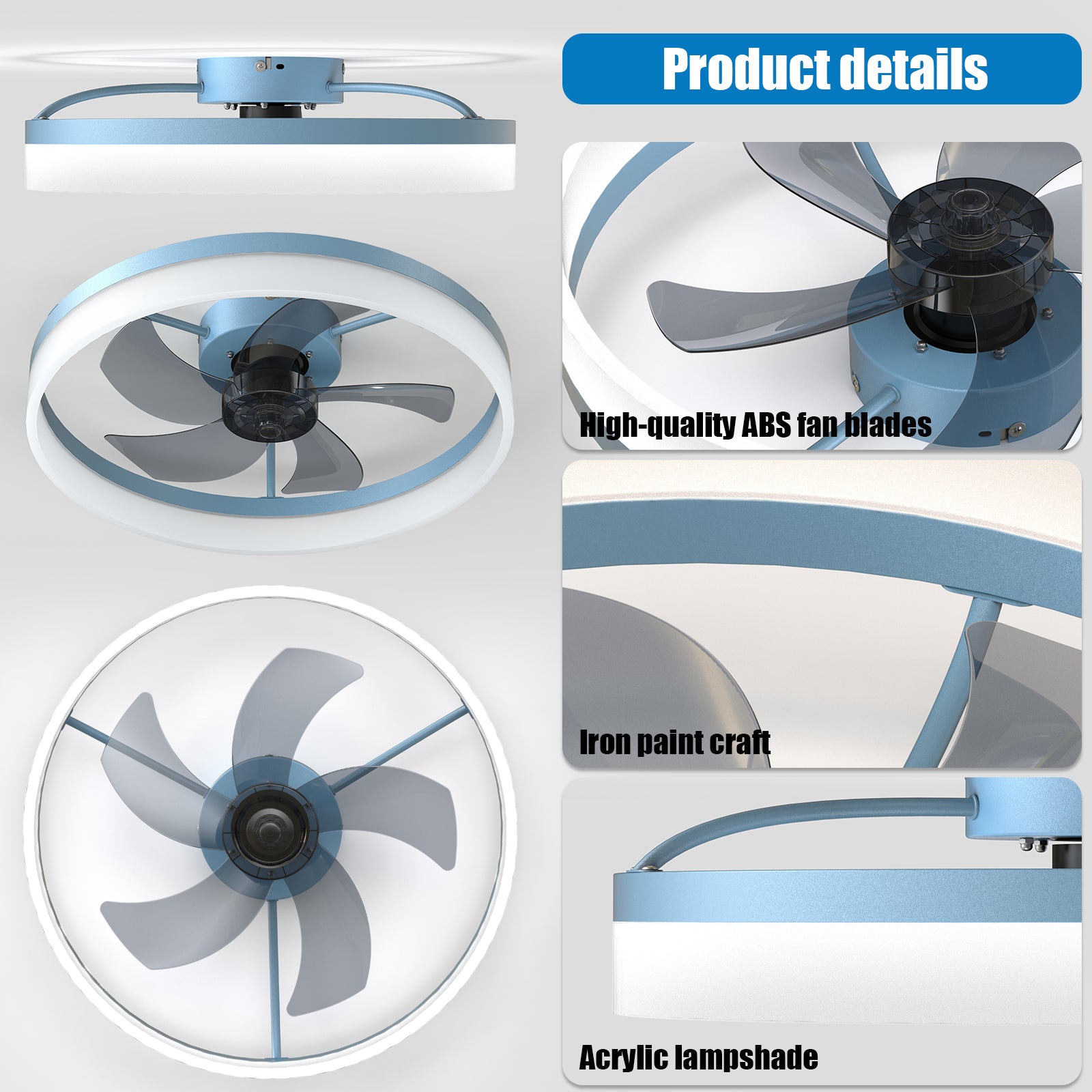 Simplicity 20" LED Ceiling Fans Light With 5-Blades Reversible Blades Polychrome