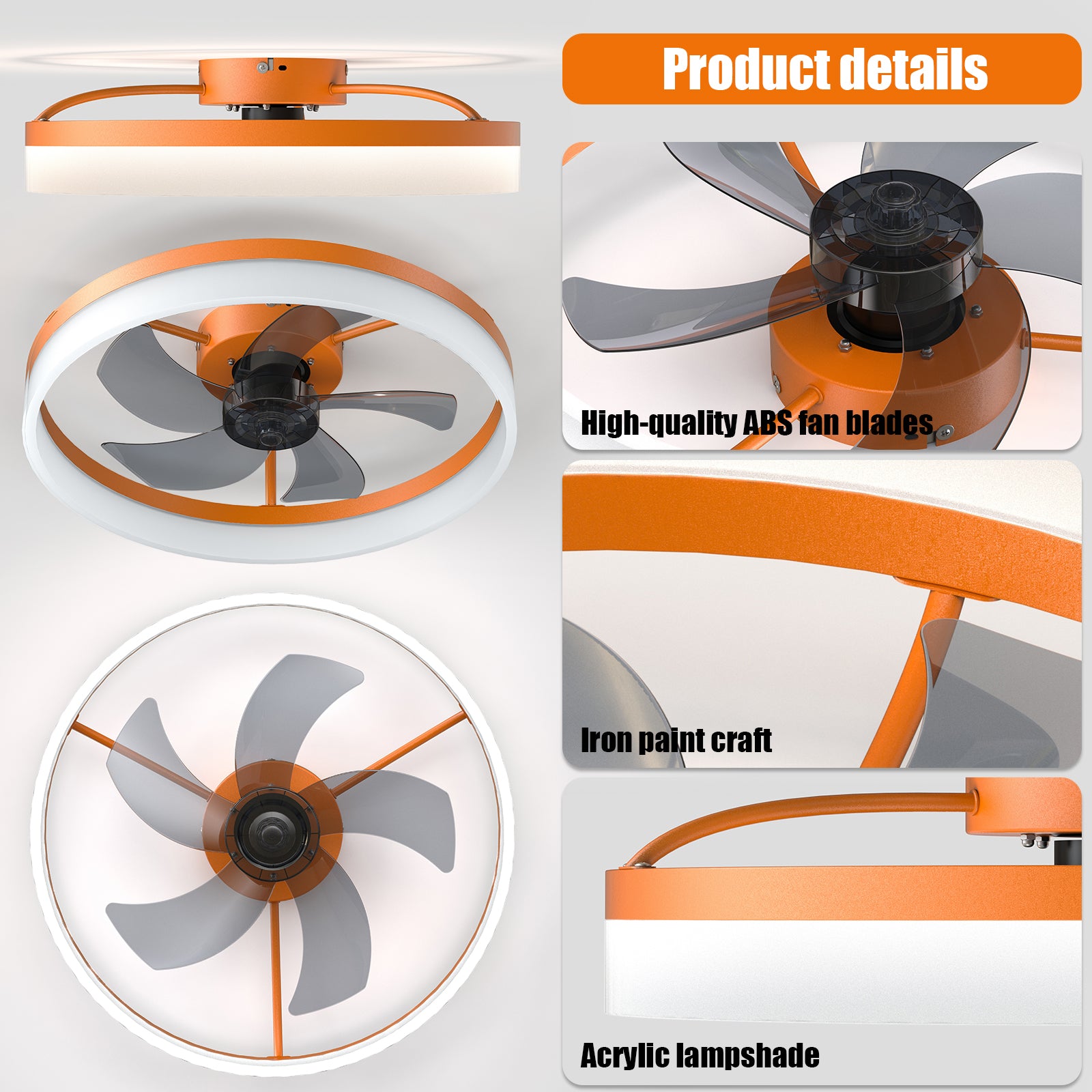 Simplicity 20" LED Ceiling Fans Light With 5-Blades Reversible Blades Polychrome