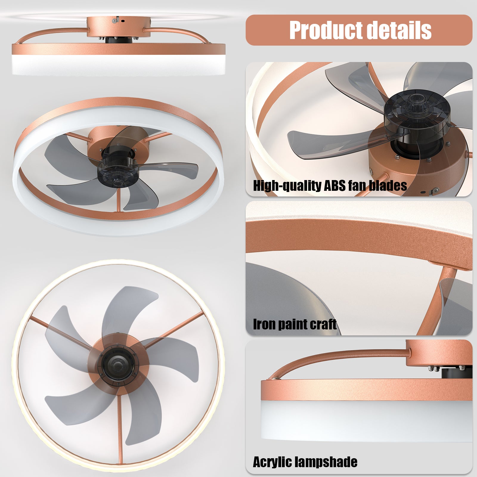 Simplicity 20" LED Ceiling Fans Light With 5-Blades Reversible Blades Polychrome