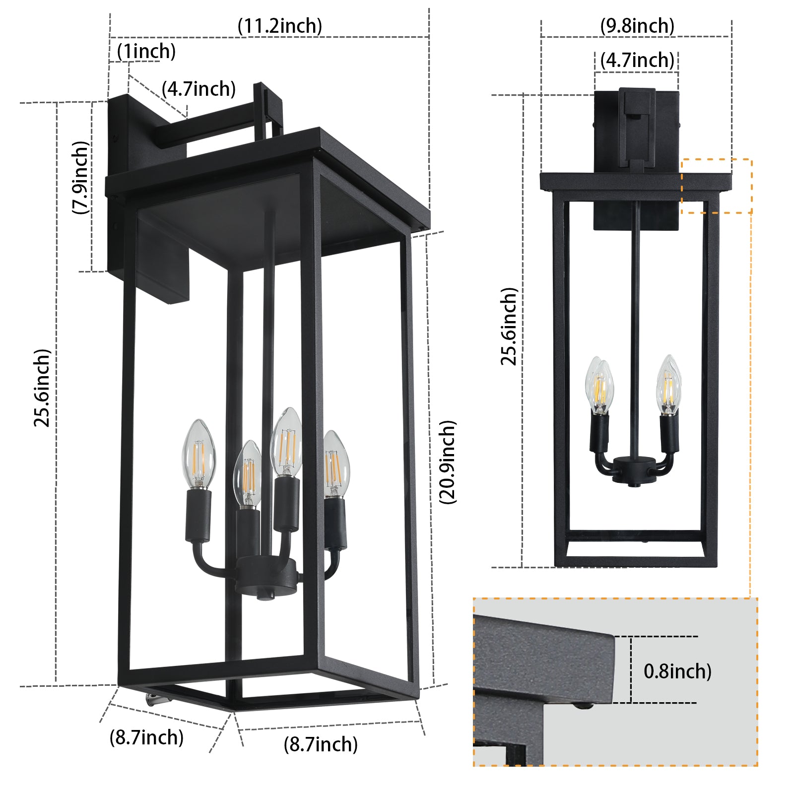 Modern Industrial Square  2-Light Outdoor Wall Lantern Matte Black Metal