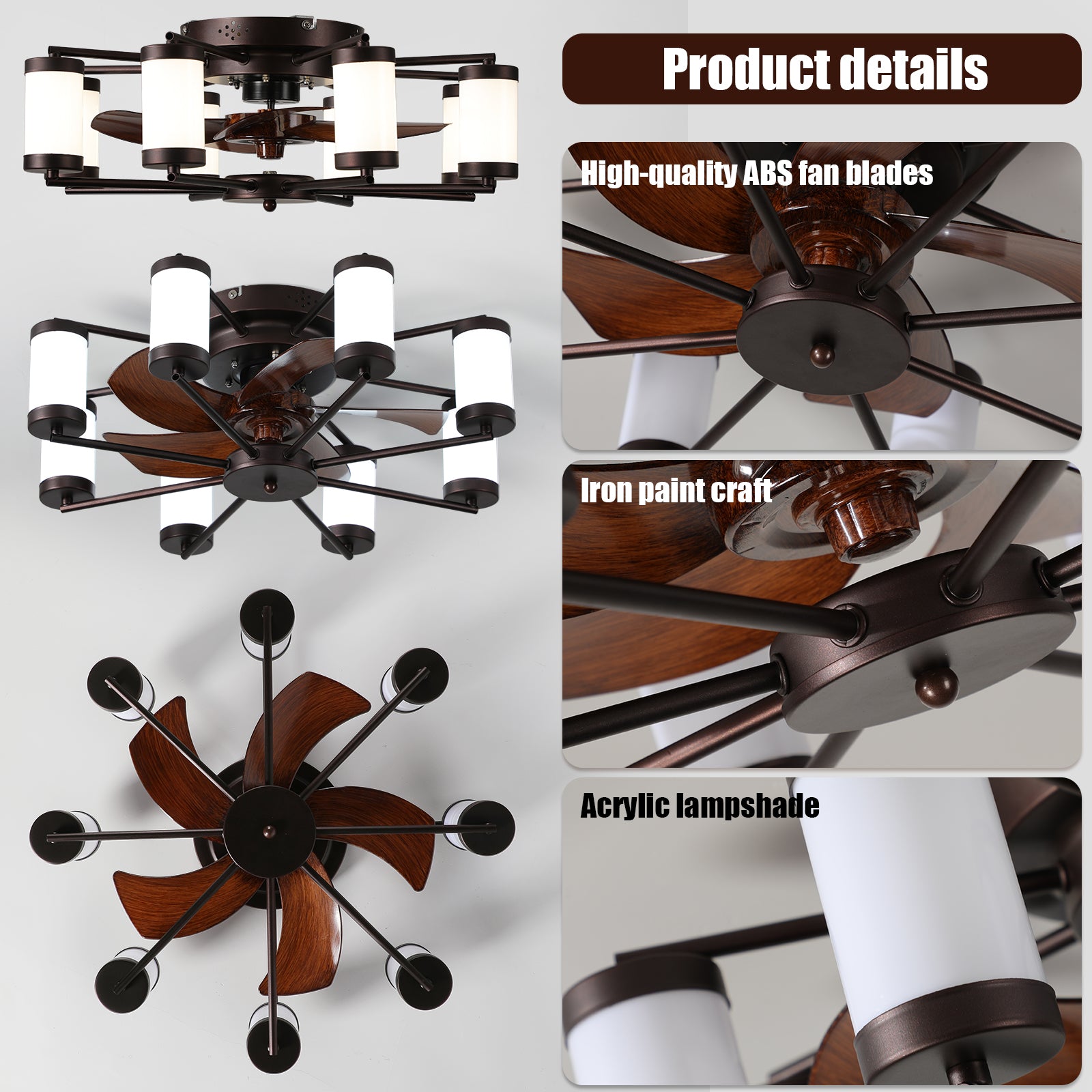 Modern 22" LED Ceiling Fans Light With 5-Blades Reversible Blades in Brown