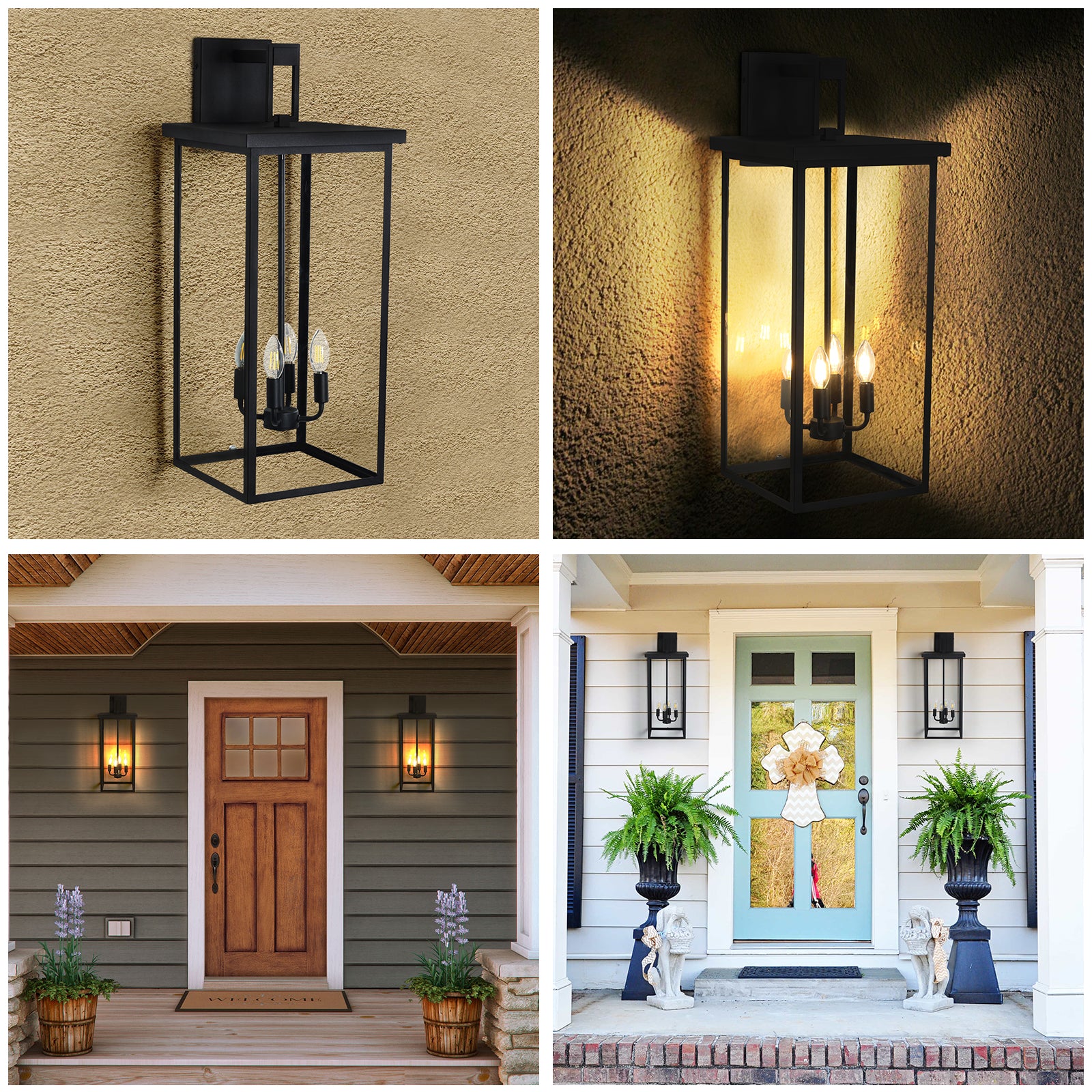 Industrial Square Metal 4-Light Outdoor Wall Lantern Matte Black