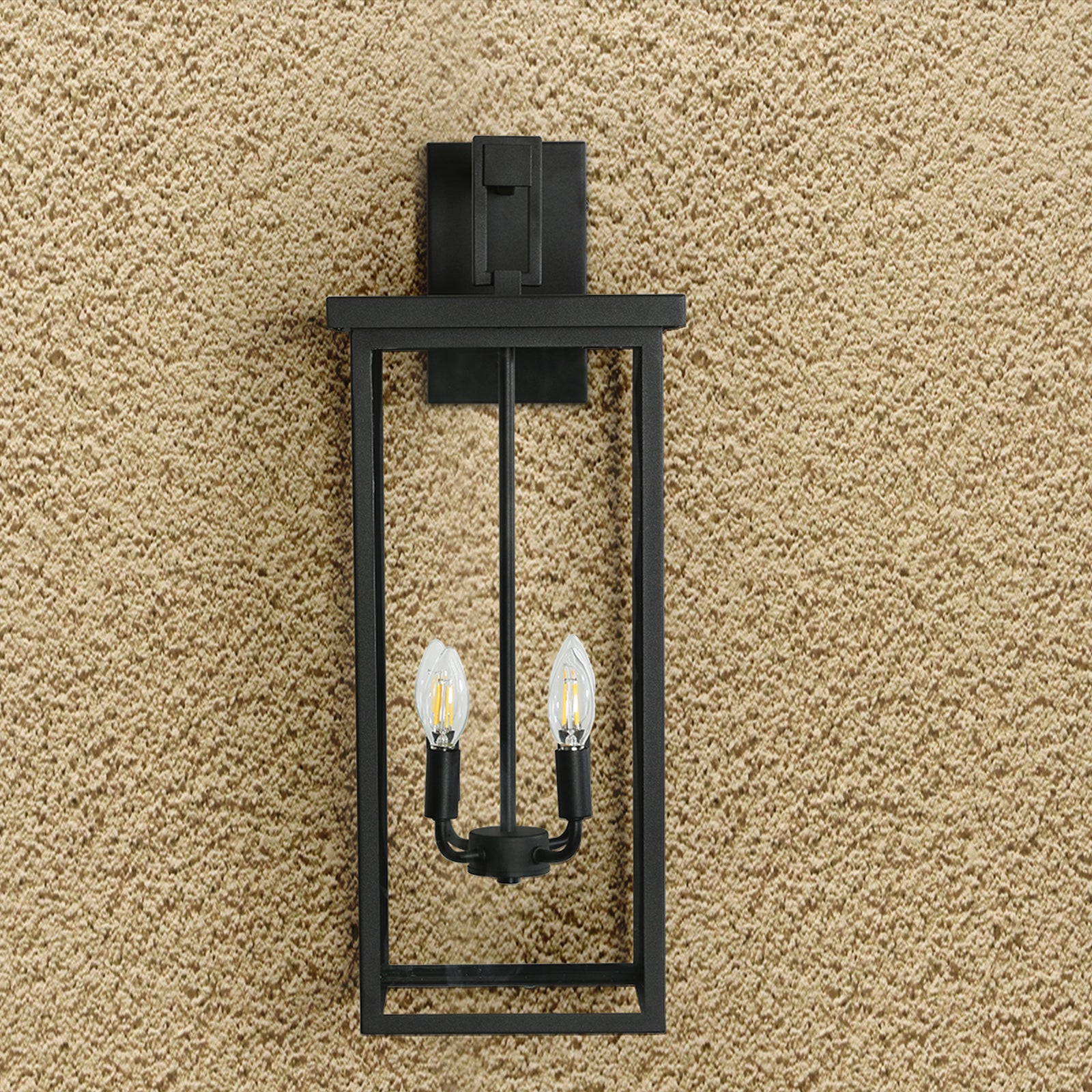 Modern Industrial Square  2-Light Outdoor Wall Lantern Matte Black Metal