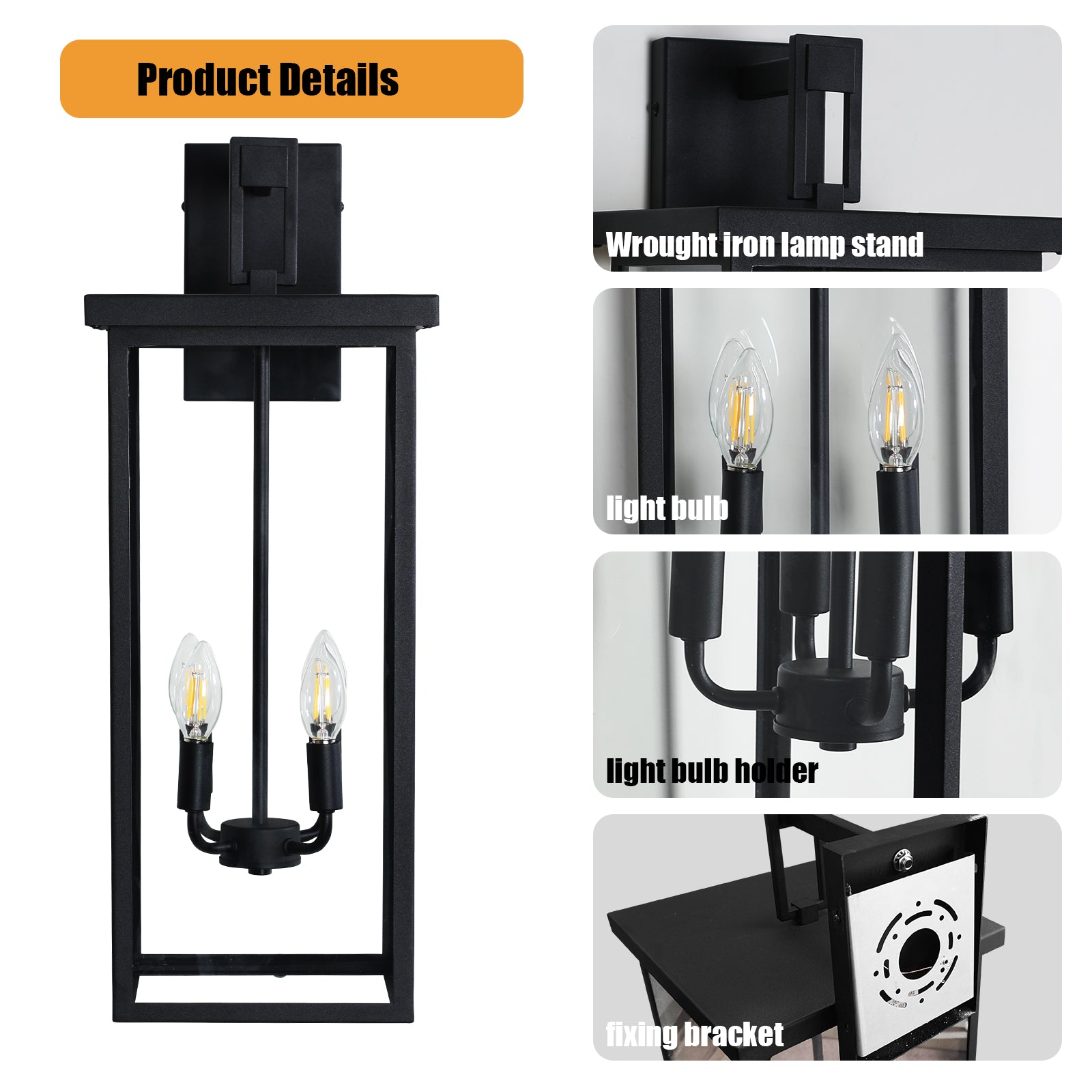 Modern Industrial Square  2-Light Outdoor Wall Lantern Matte Black Metal