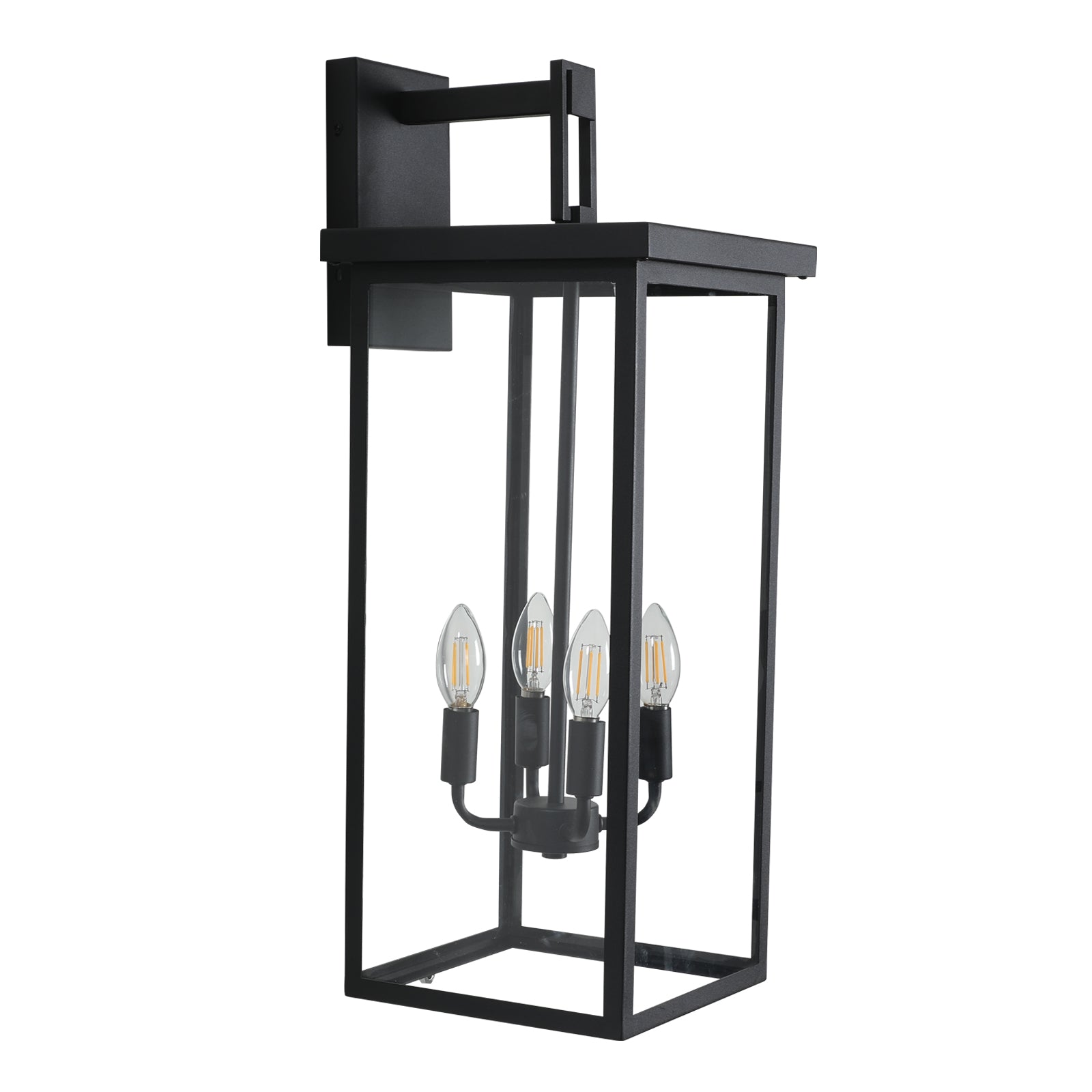 Modern Industrial Square  2-Light Outdoor Wall Lantern Matte Black Metal