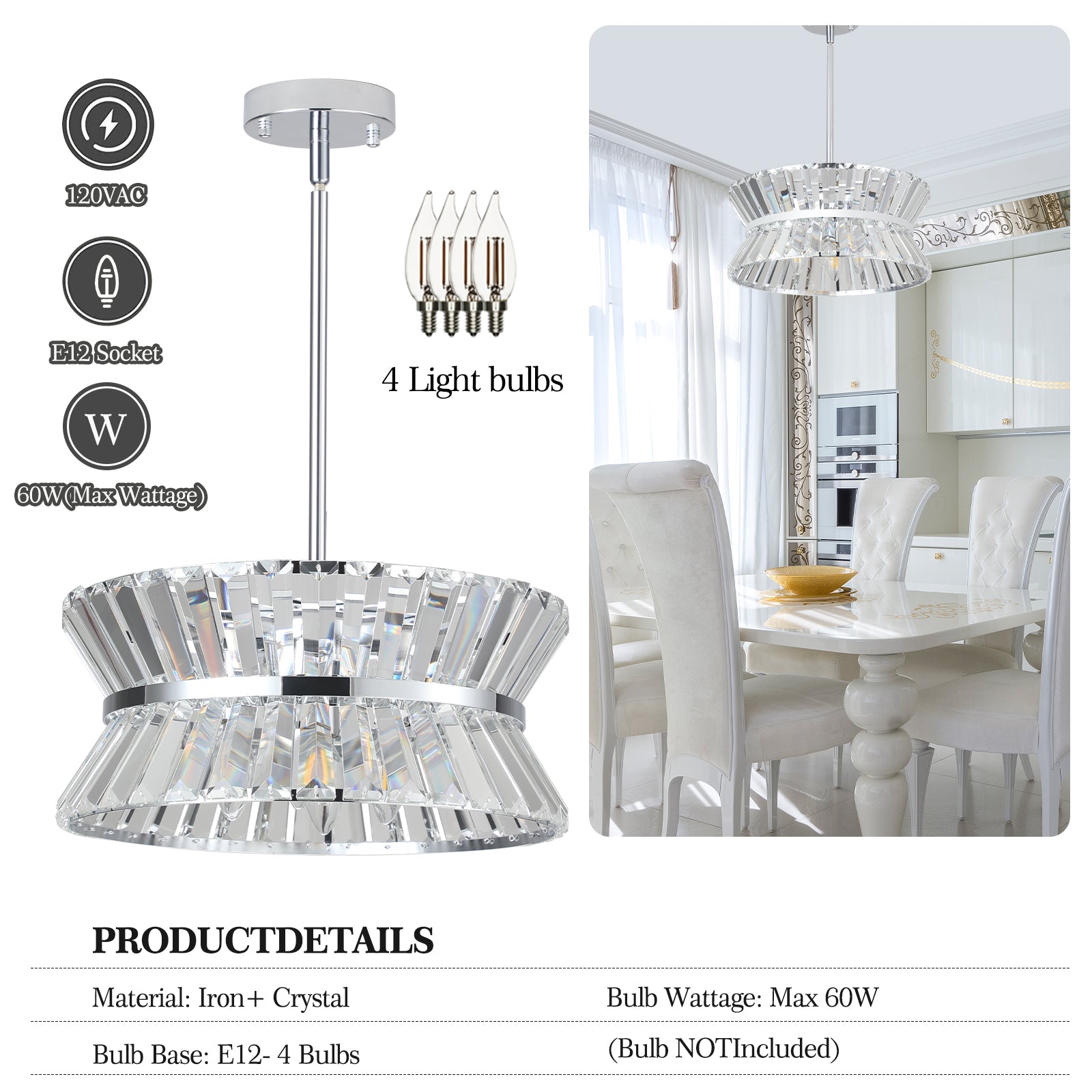 Modern 4-light 2 Tiers Design Crystal Chandelier With Luxury Chrome