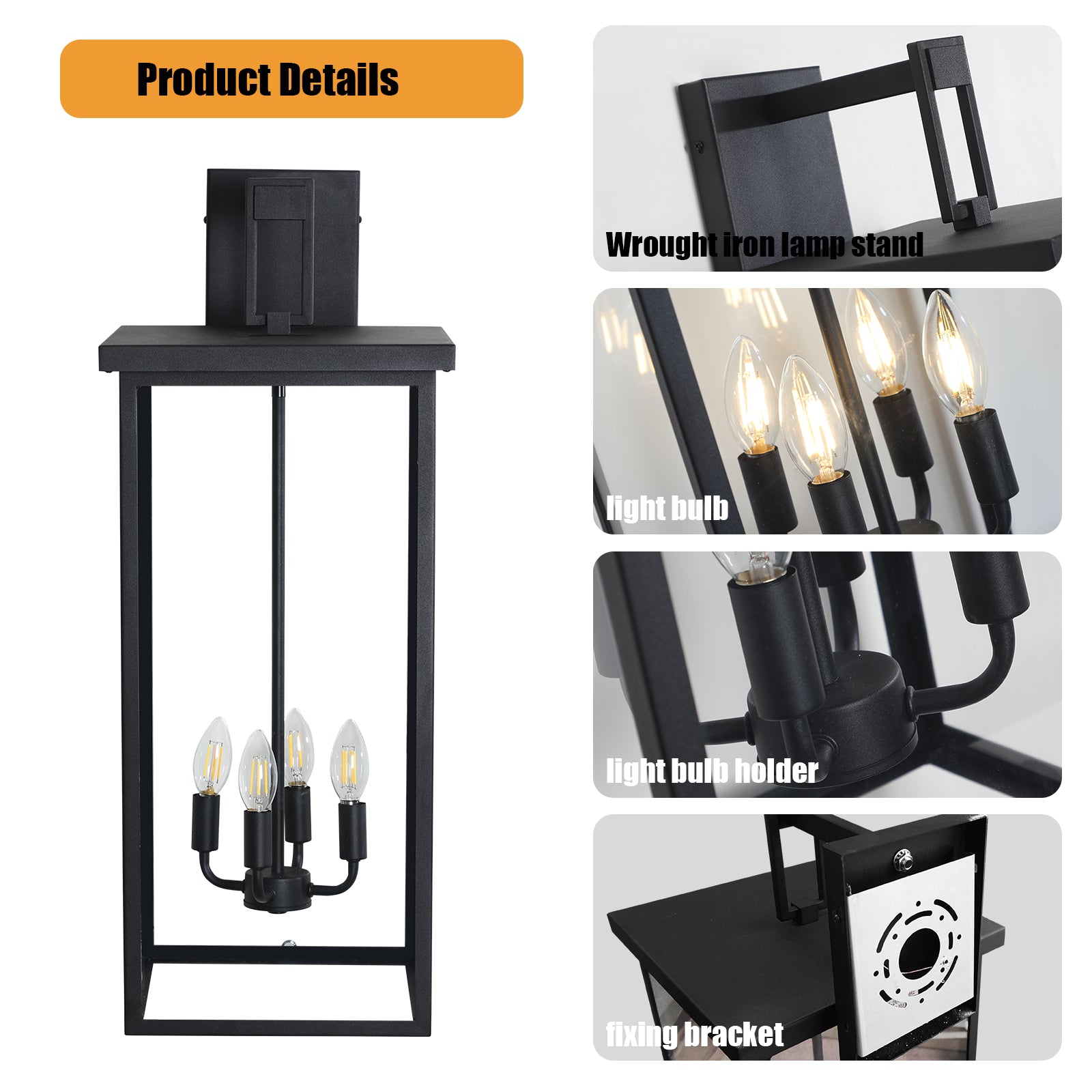 Industrial Square Metal 4-Light Outdoor Wall Lantern Matte Black