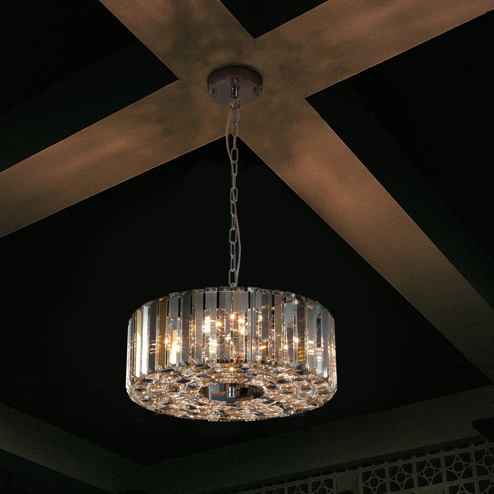 Modern 4-light Crystal Chandelier for Living-Room Round Cristal Lamp Luxury