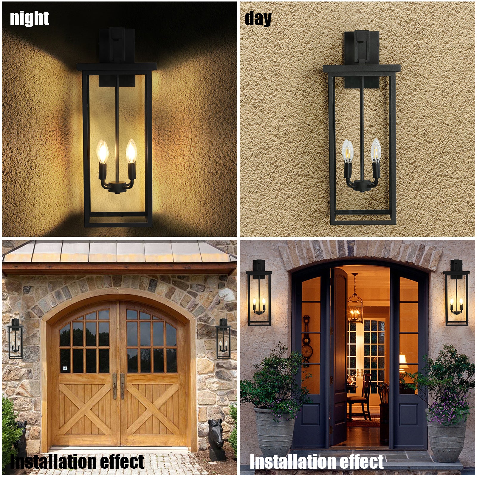 Modern Industrial Square  2-Light Outdoor Wall Lantern Matte Black Metal