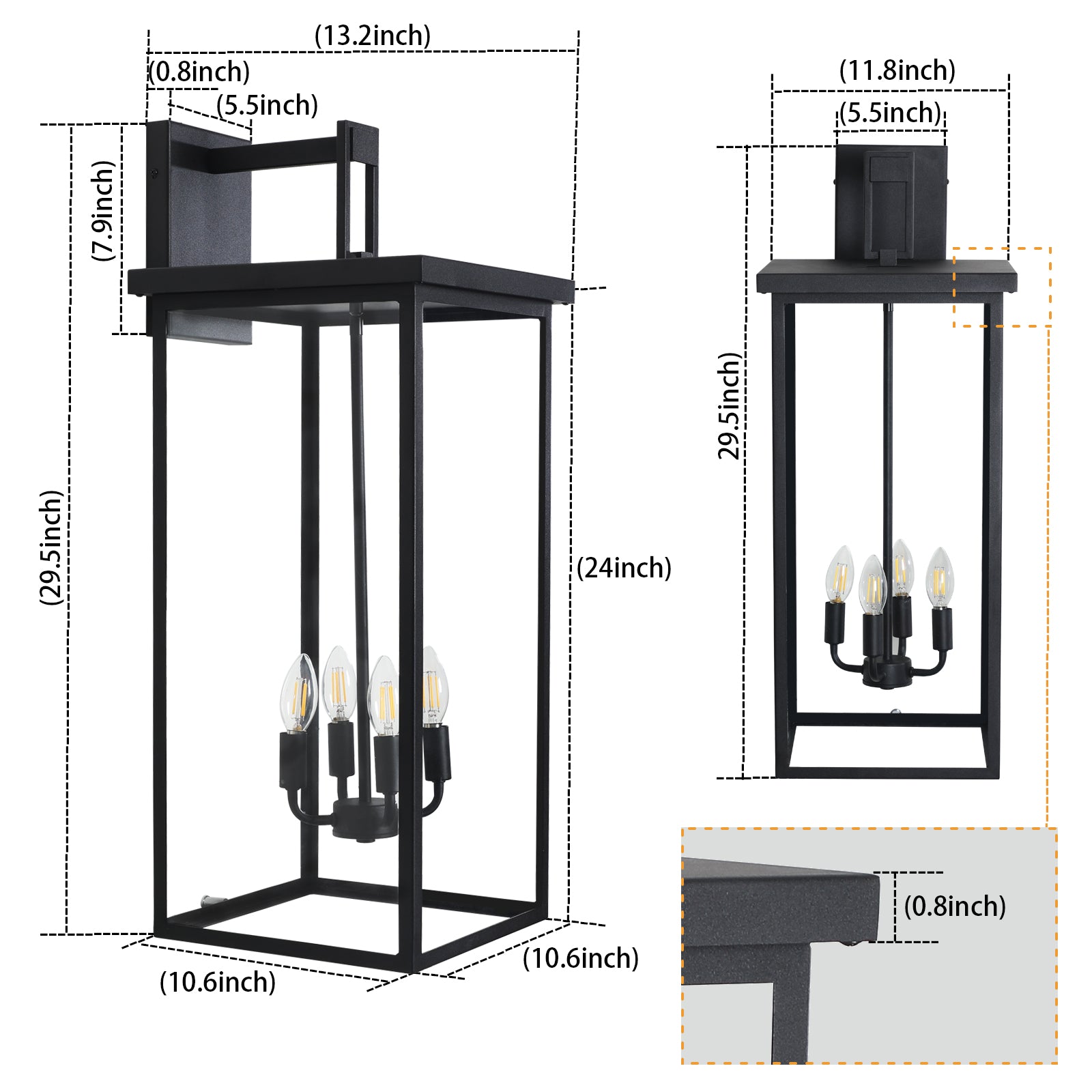 Industrial Square Metal 4-Light Outdoor Wall Lantern Matte Black