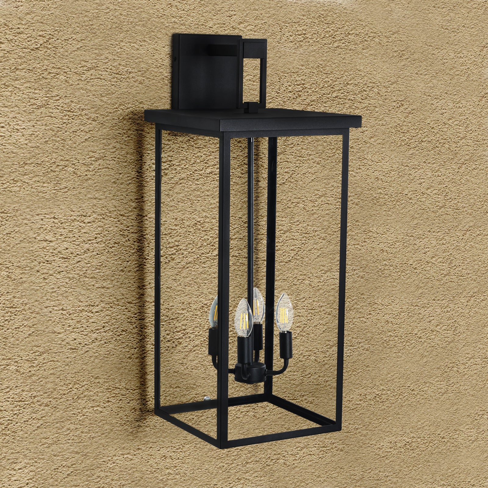 Industrial Square Metal 4-Light Outdoor Wall Lantern Matte Black