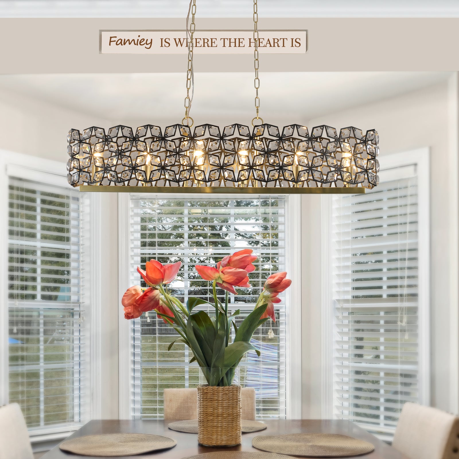 Modern  6-Light Ceiling chandelier Luxury Home Decor Light Sandy Gold&Black K9 Crystal