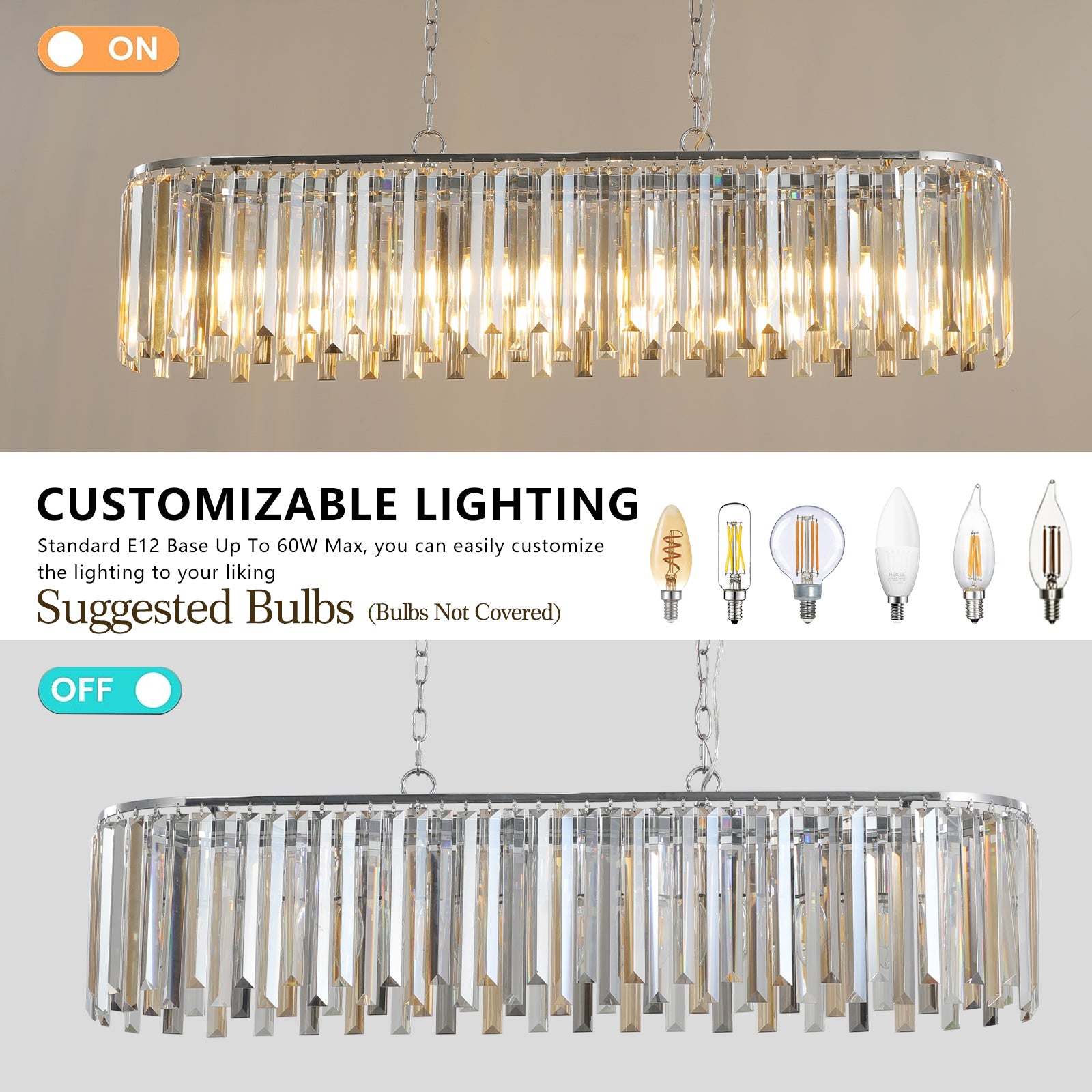 Modern Art Deco 5-Light 6 Tiers Design Chrome Pendant Crystal Chandelier Light for Living Room