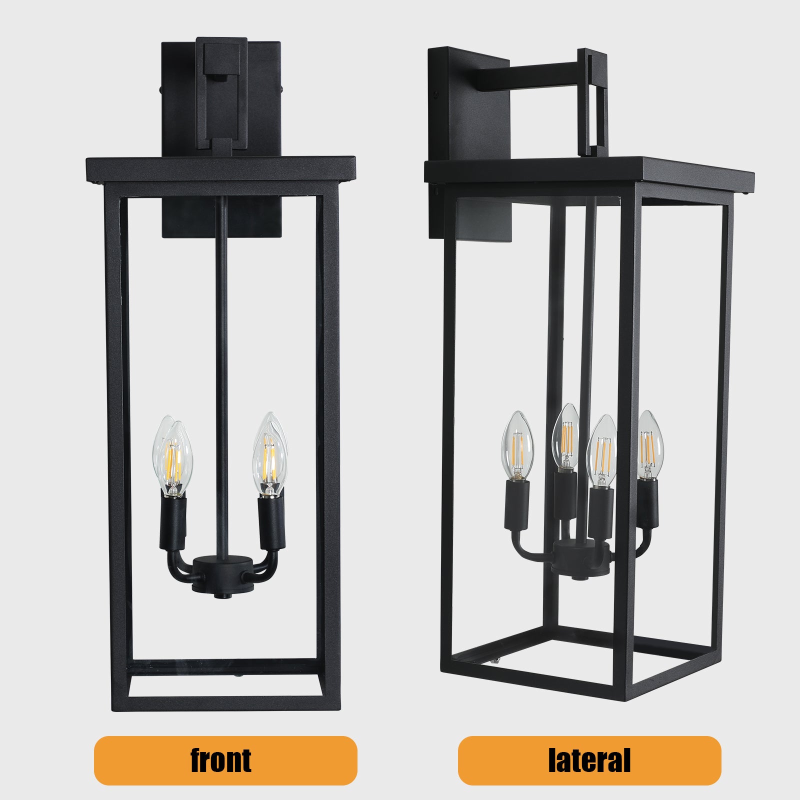 Modern Industrial Square  2-Light Outdoor Wall Lantern Matte Black Metal