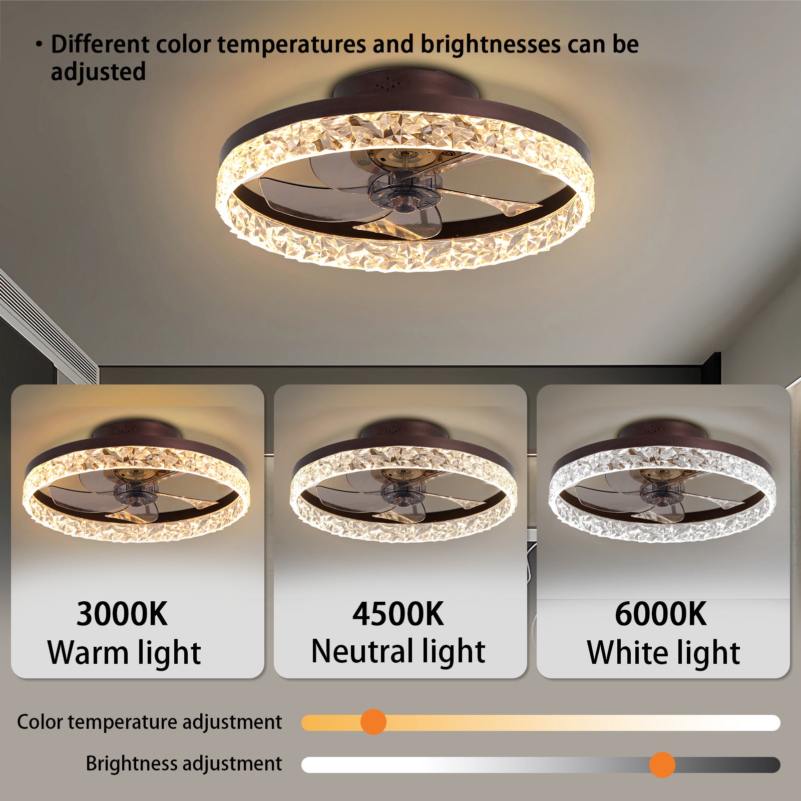 5-Speed Reversible Blades 22" LED Ceiling Fans Light  in Brown