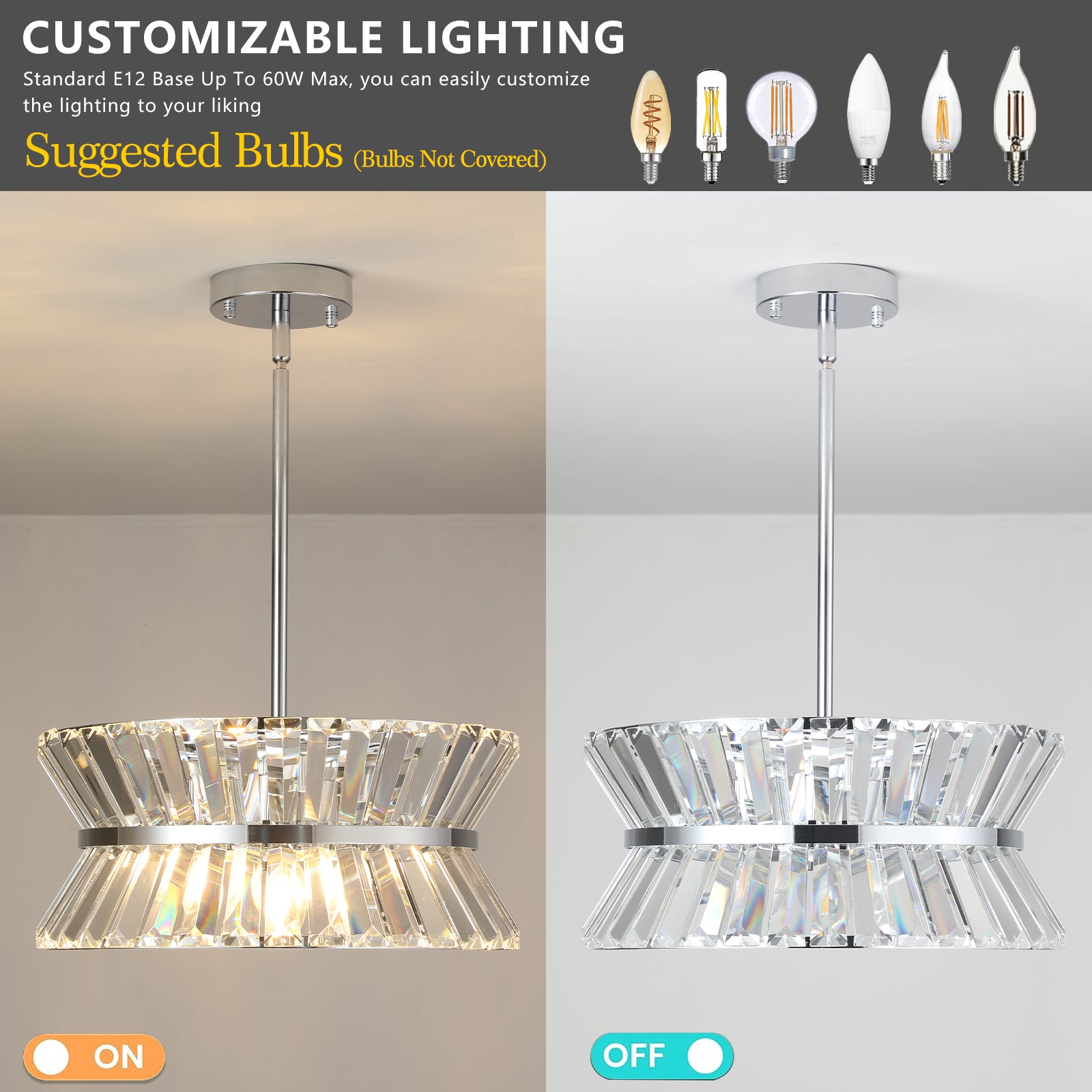 Modern 4-light 2 Tiers Design Crystal Chandelier With Luxury Chrome