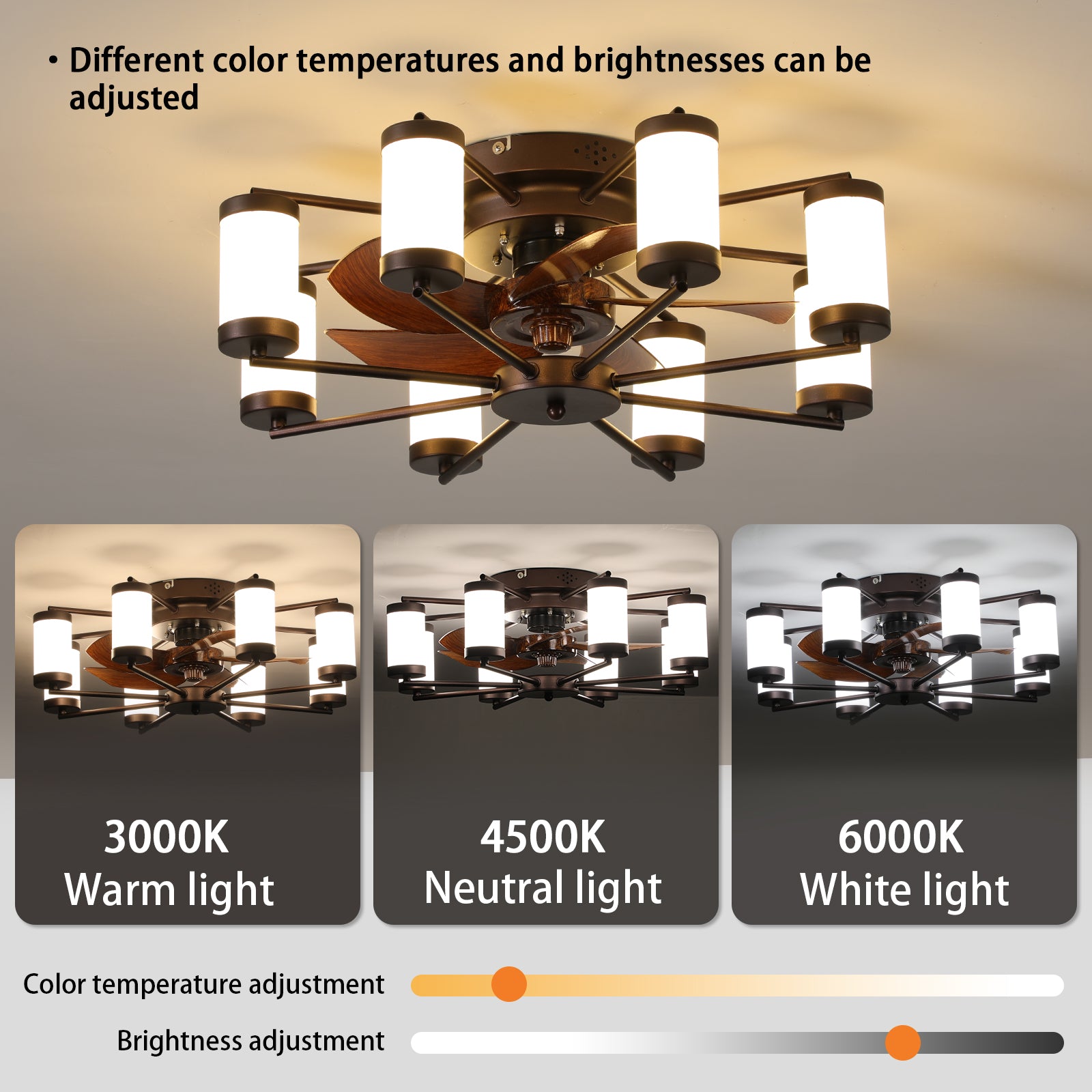 Modern 22" LED Ceiling Fans Light With 5-Blades Reversible Blades in Brown