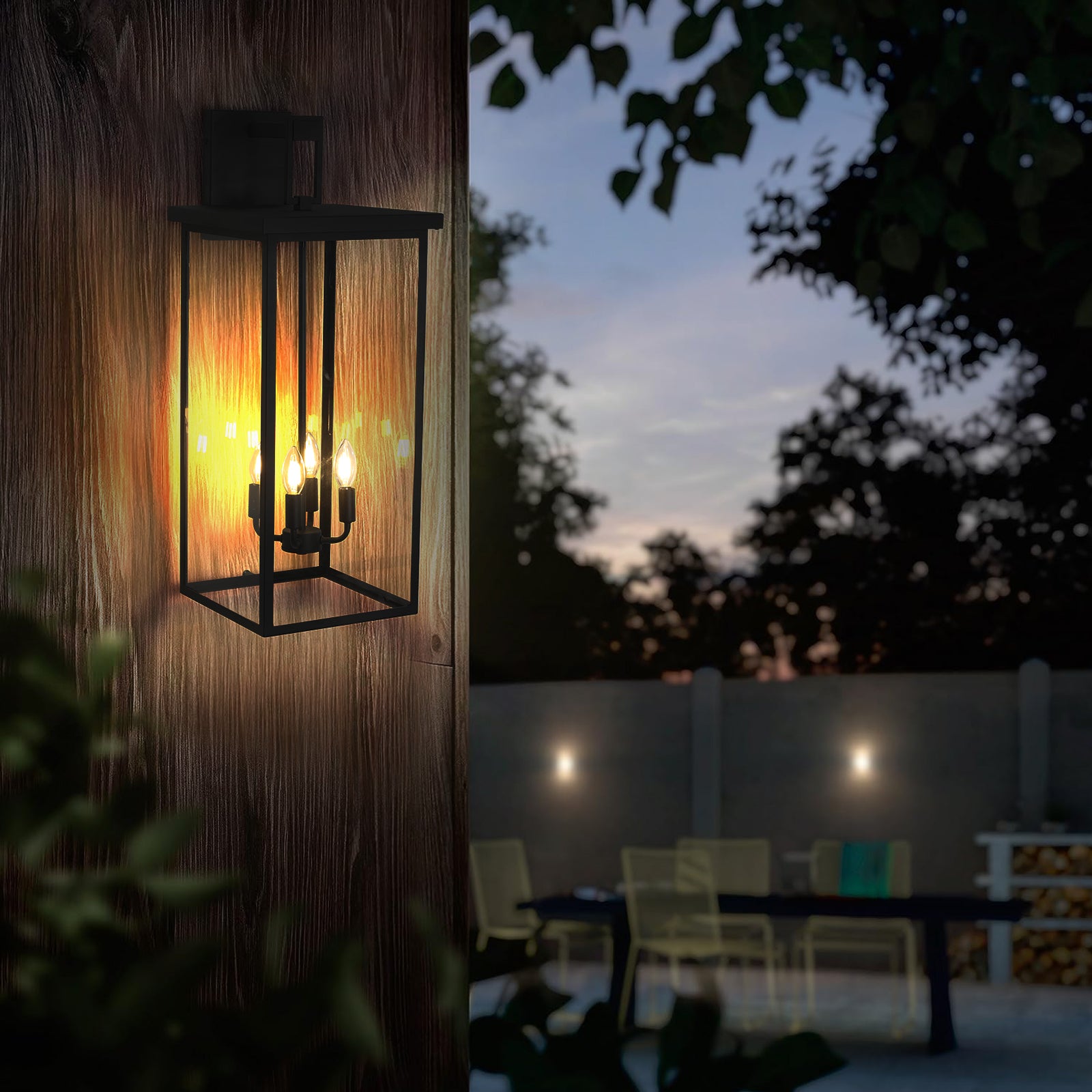 Industrial Square Metal 4-Light Outdoor Wall Lantern Matte Black